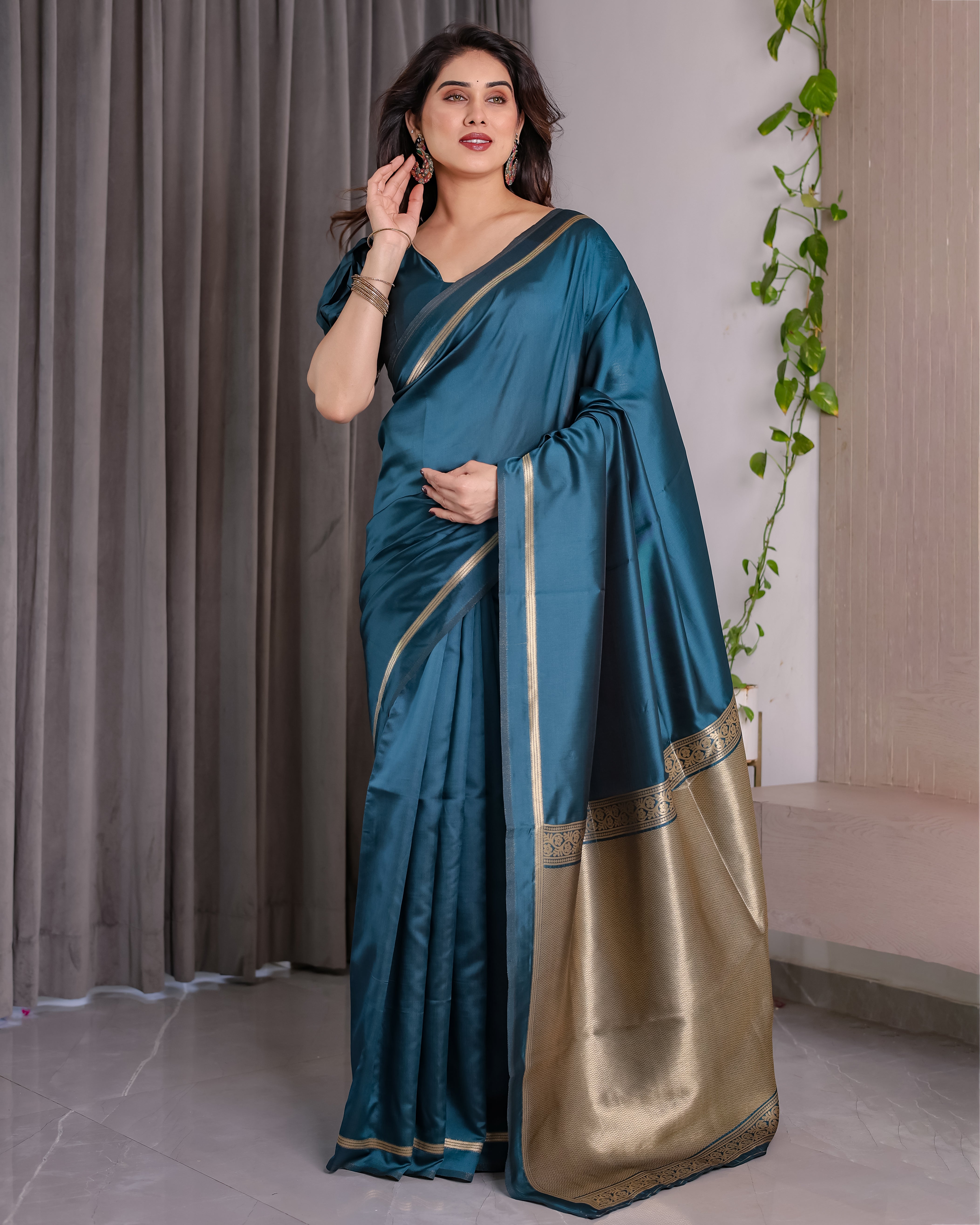 Royal Rama Blue Soft Lichi Silk Zari Saree