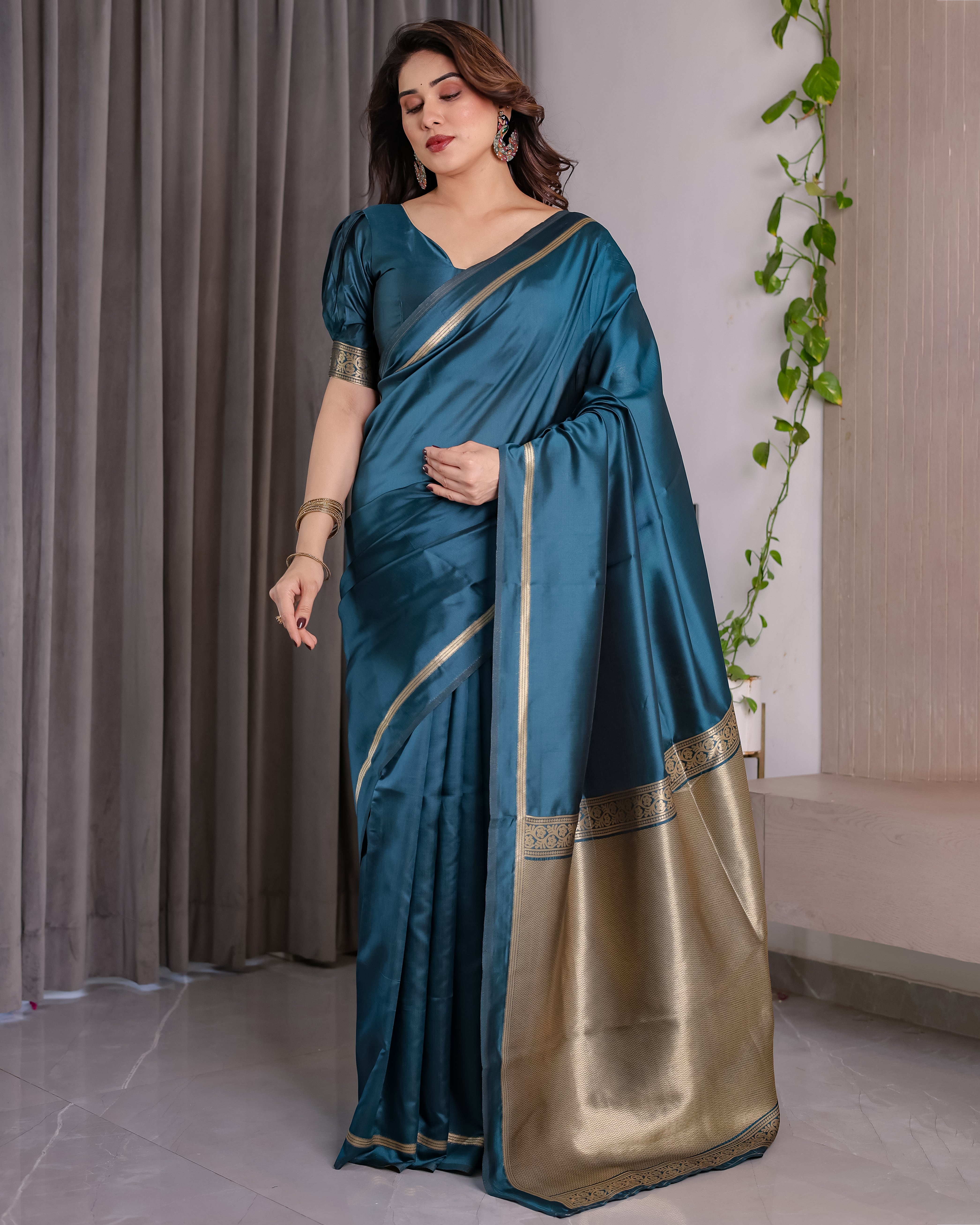 Royal Rama Blue Soft Lichi Silk Zari Saree