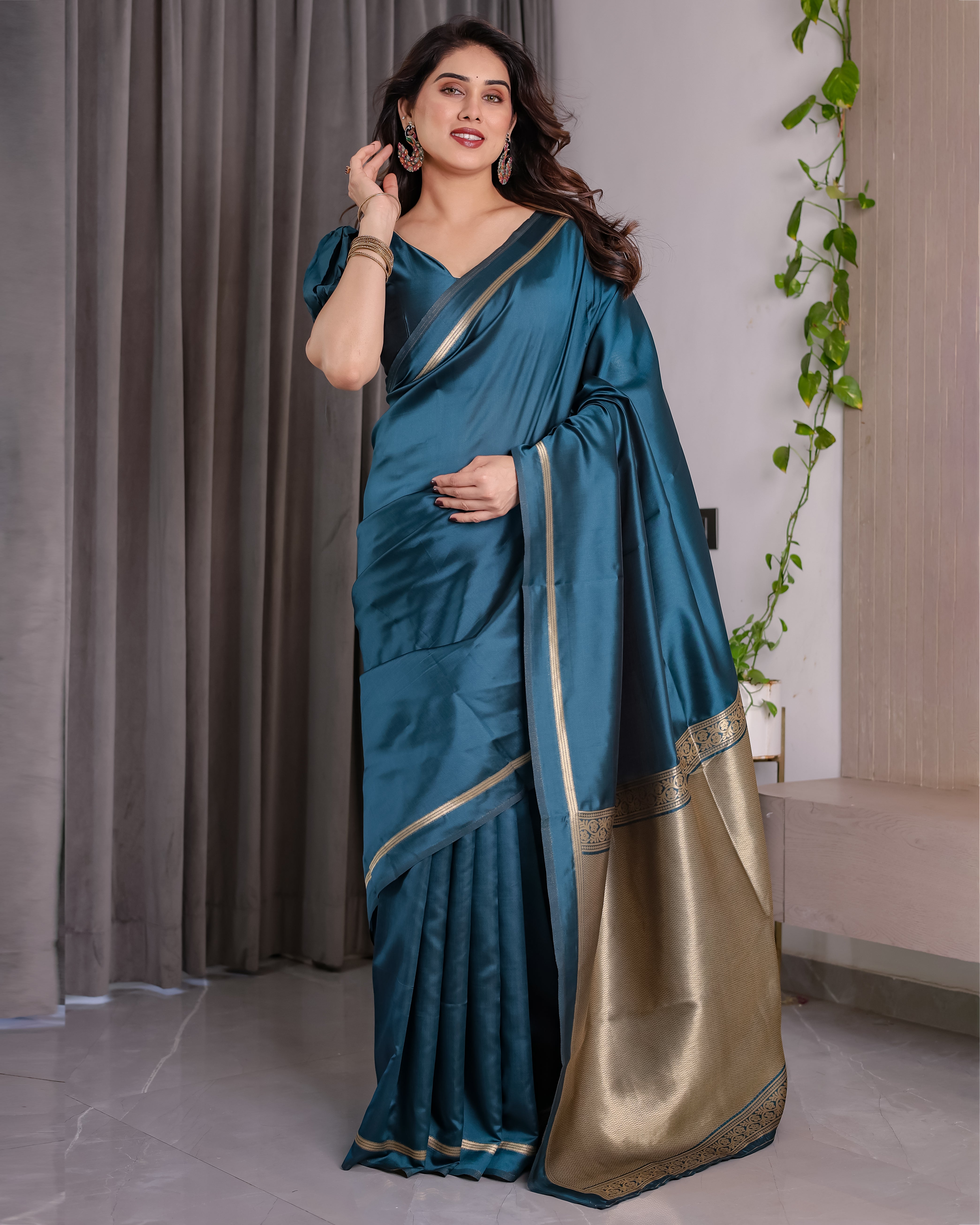 Royal Rama Blue Soft Lichi Silk Zari Saree