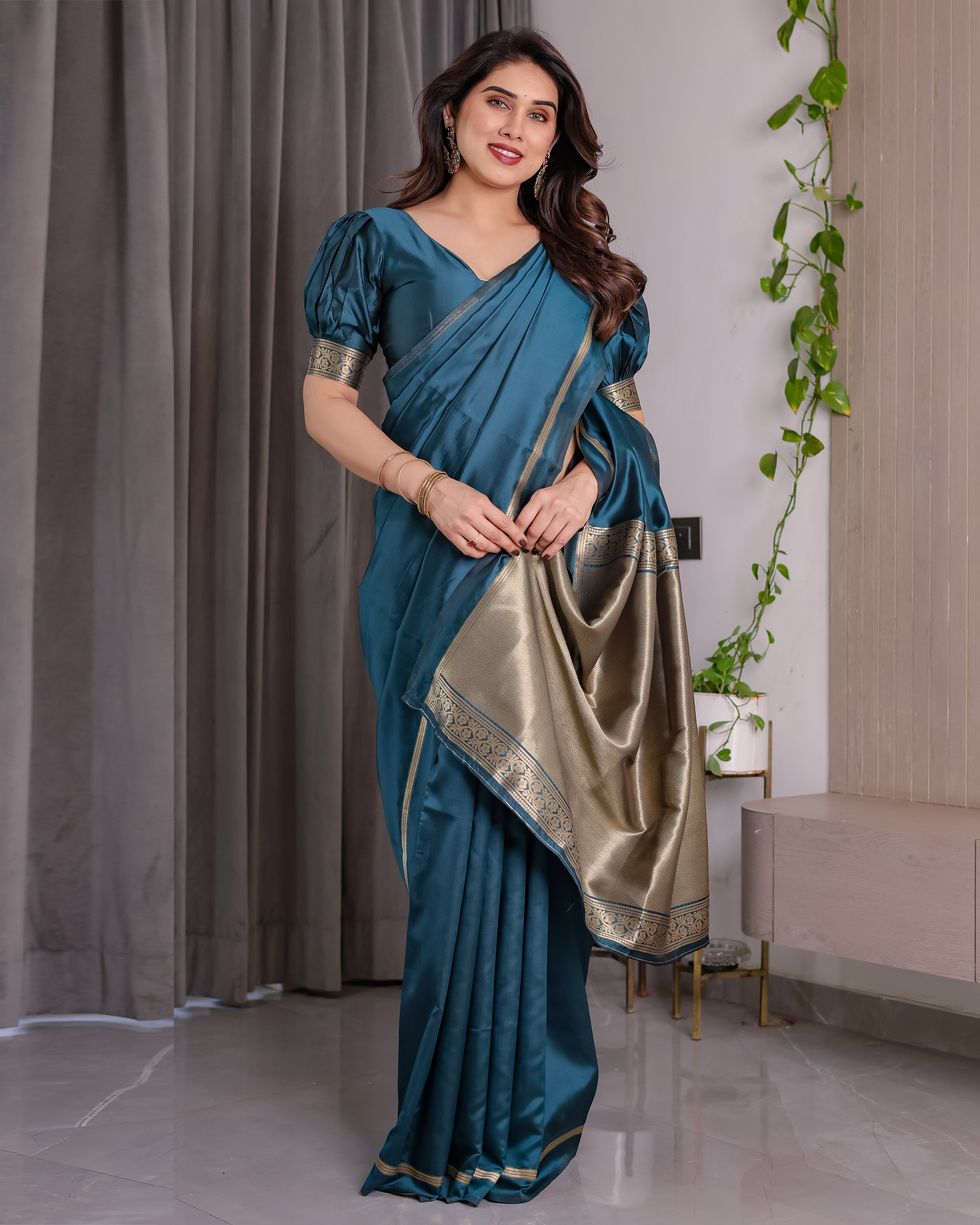 Royal Rama Blue Soft Lichi Silk Zari Saree