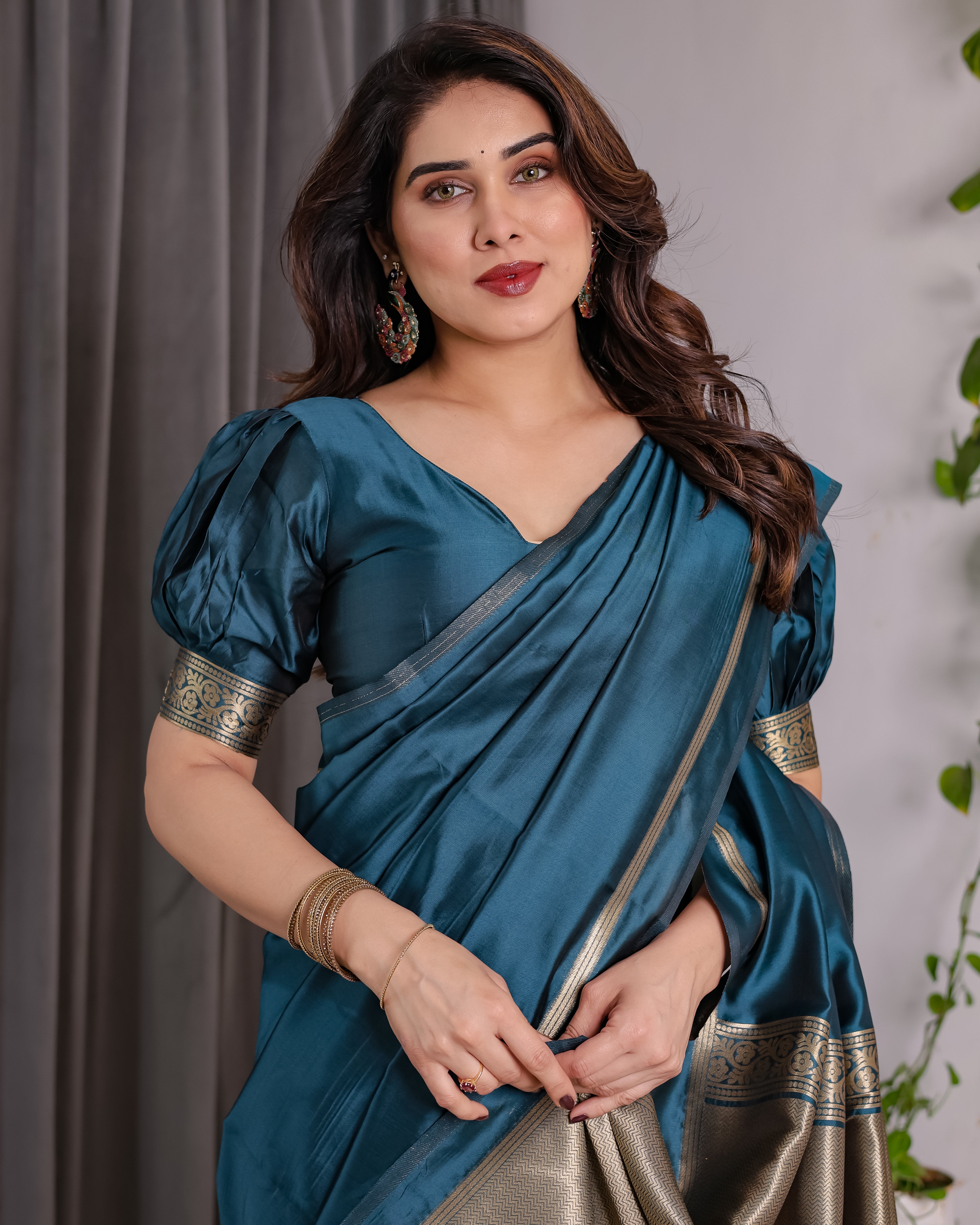 Royal Rama Blue Soft Lichi Silk Zari Saree