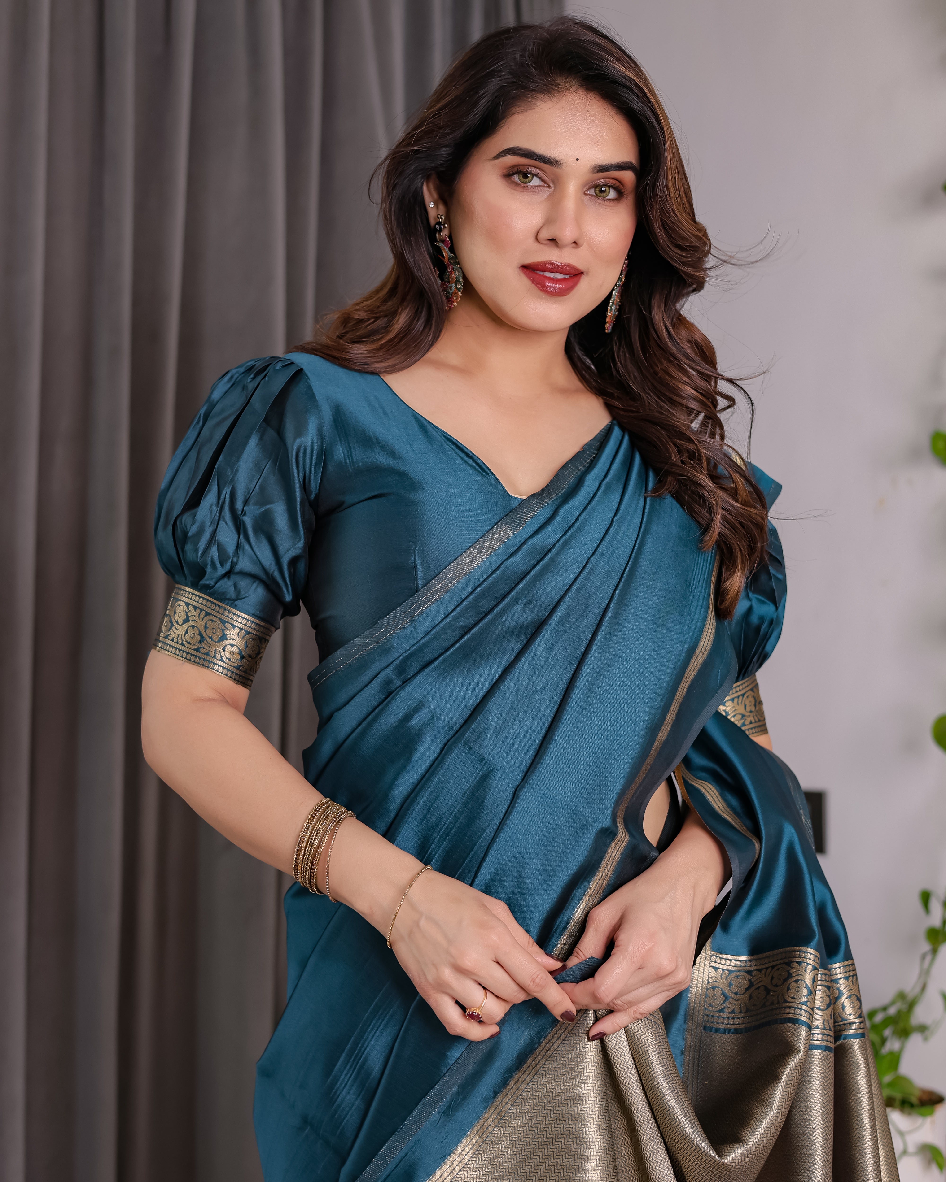 Royal Rama Blue Soft Lichi Silk Zari Saree