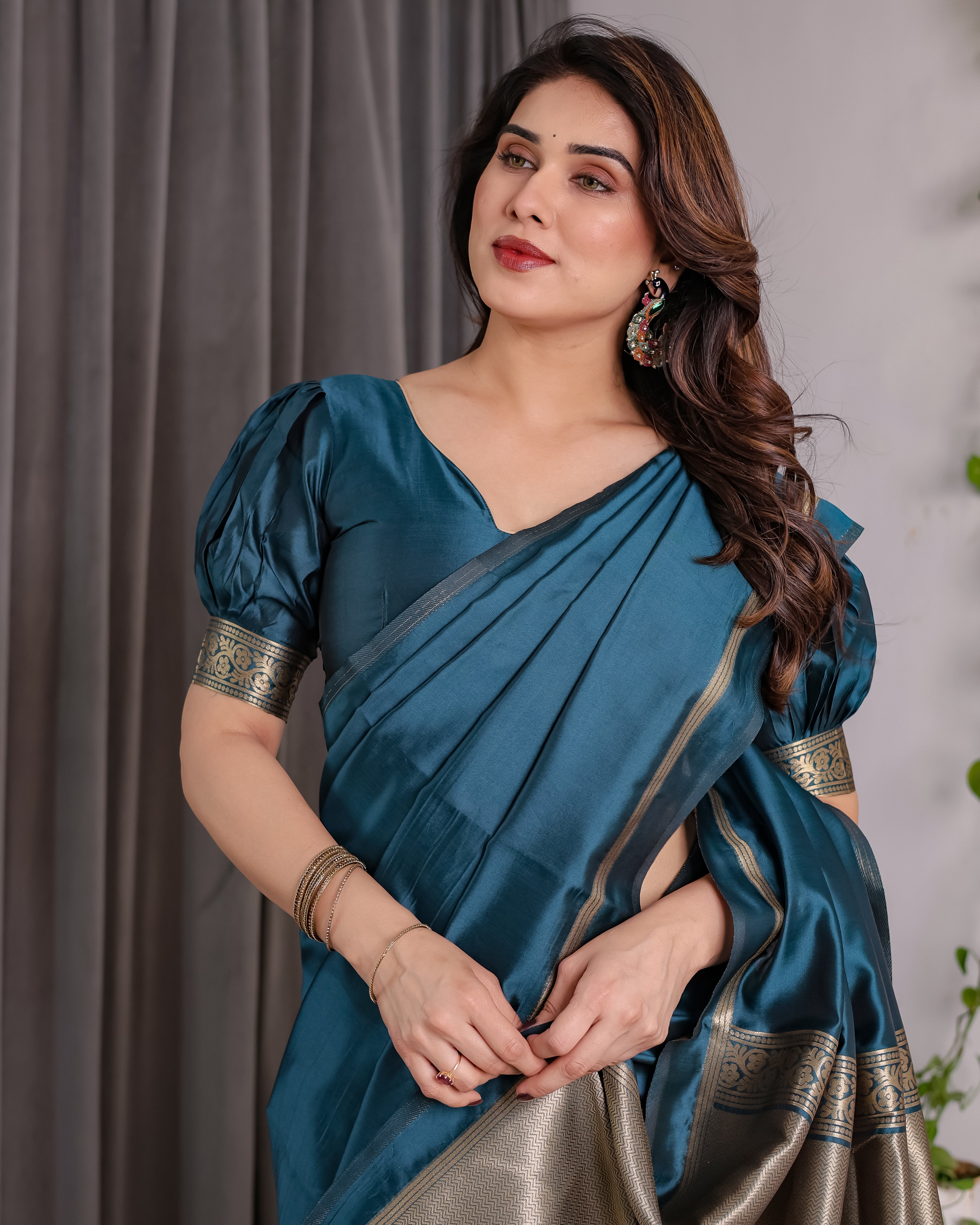 Royal Rama Blue Soft Lichi Silk Zari Saree