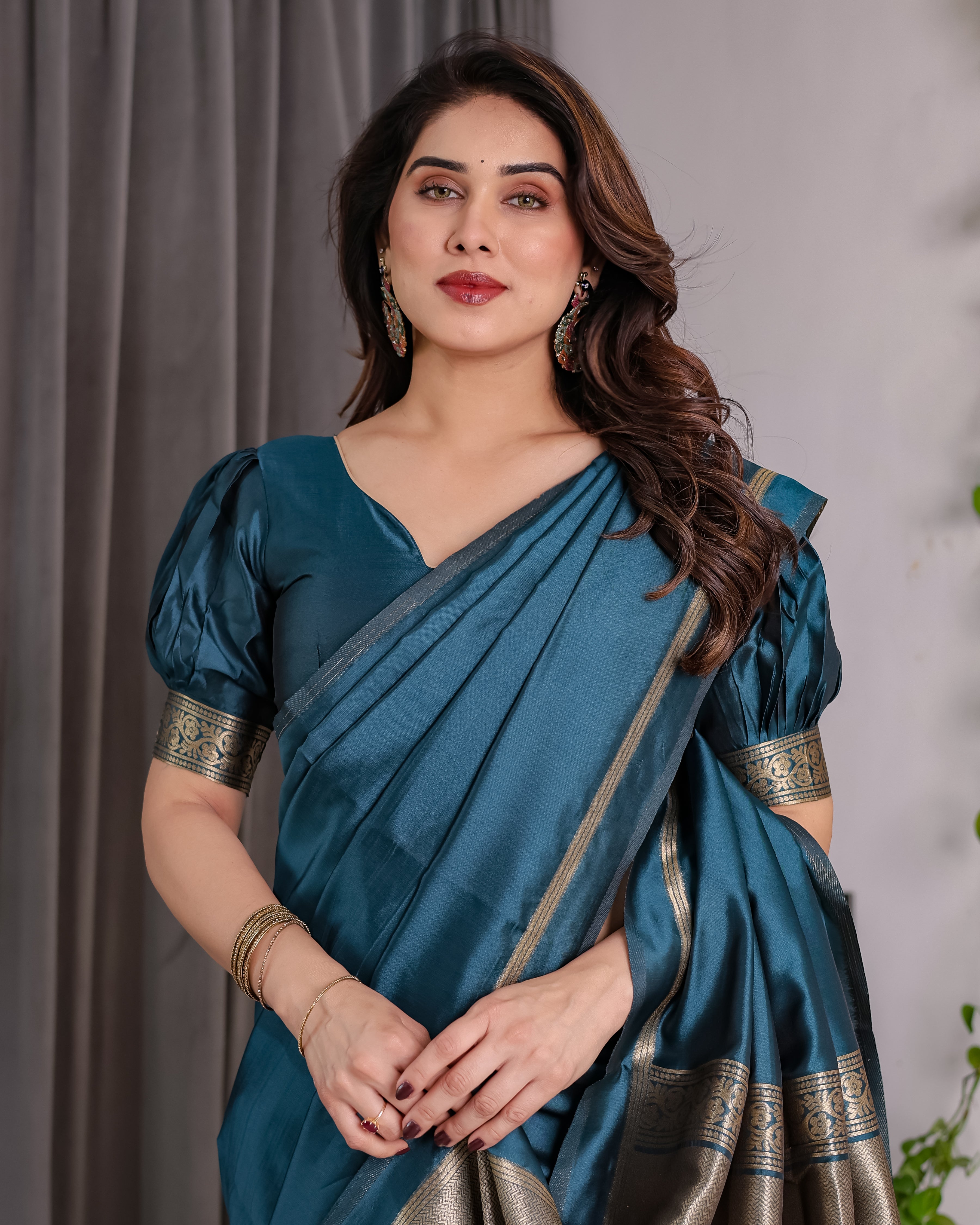 Royal Rama Blue Soft Lichi Silk Zari Saree