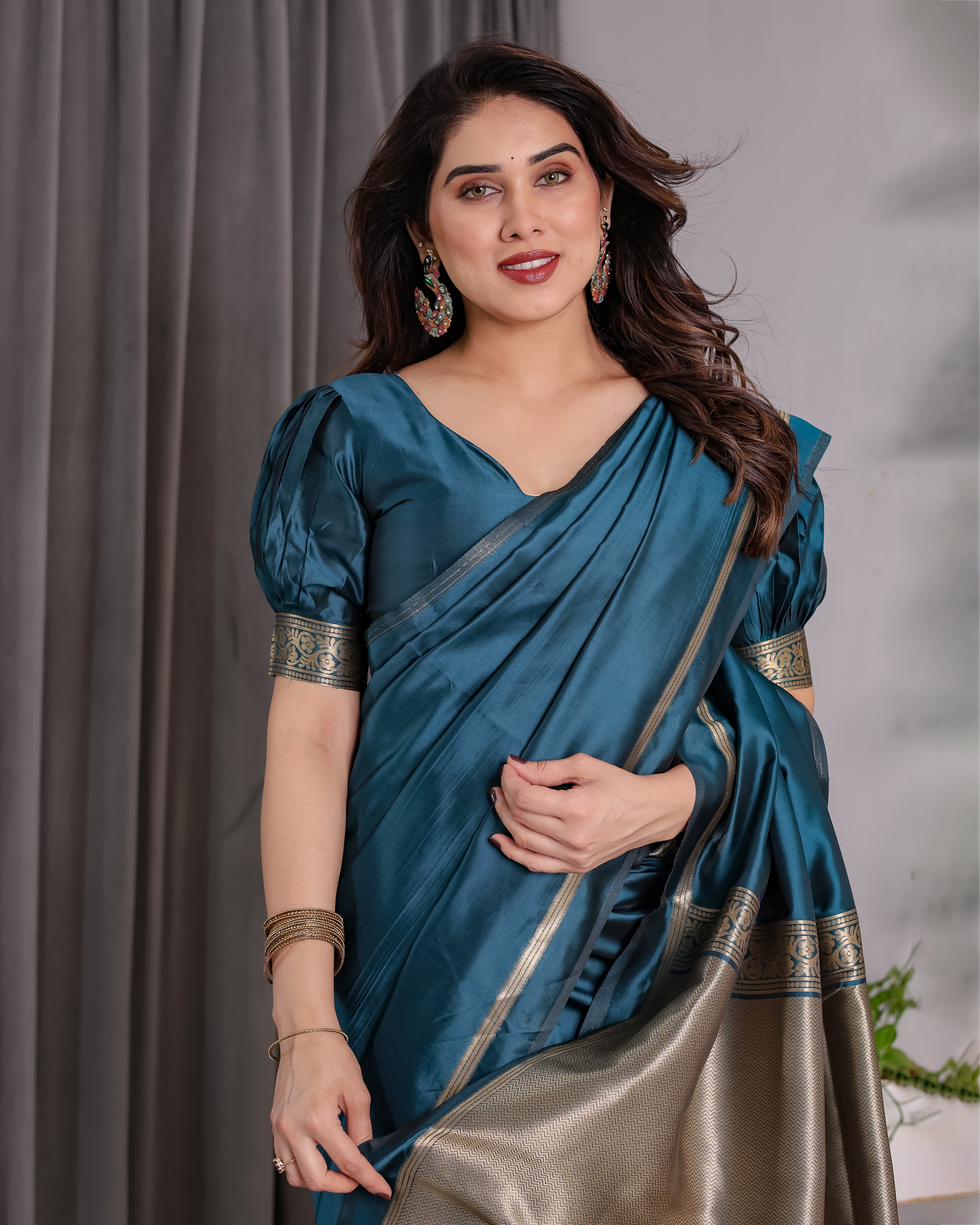 Royal Rama Blue Soft Lichi Silk Zari Saree