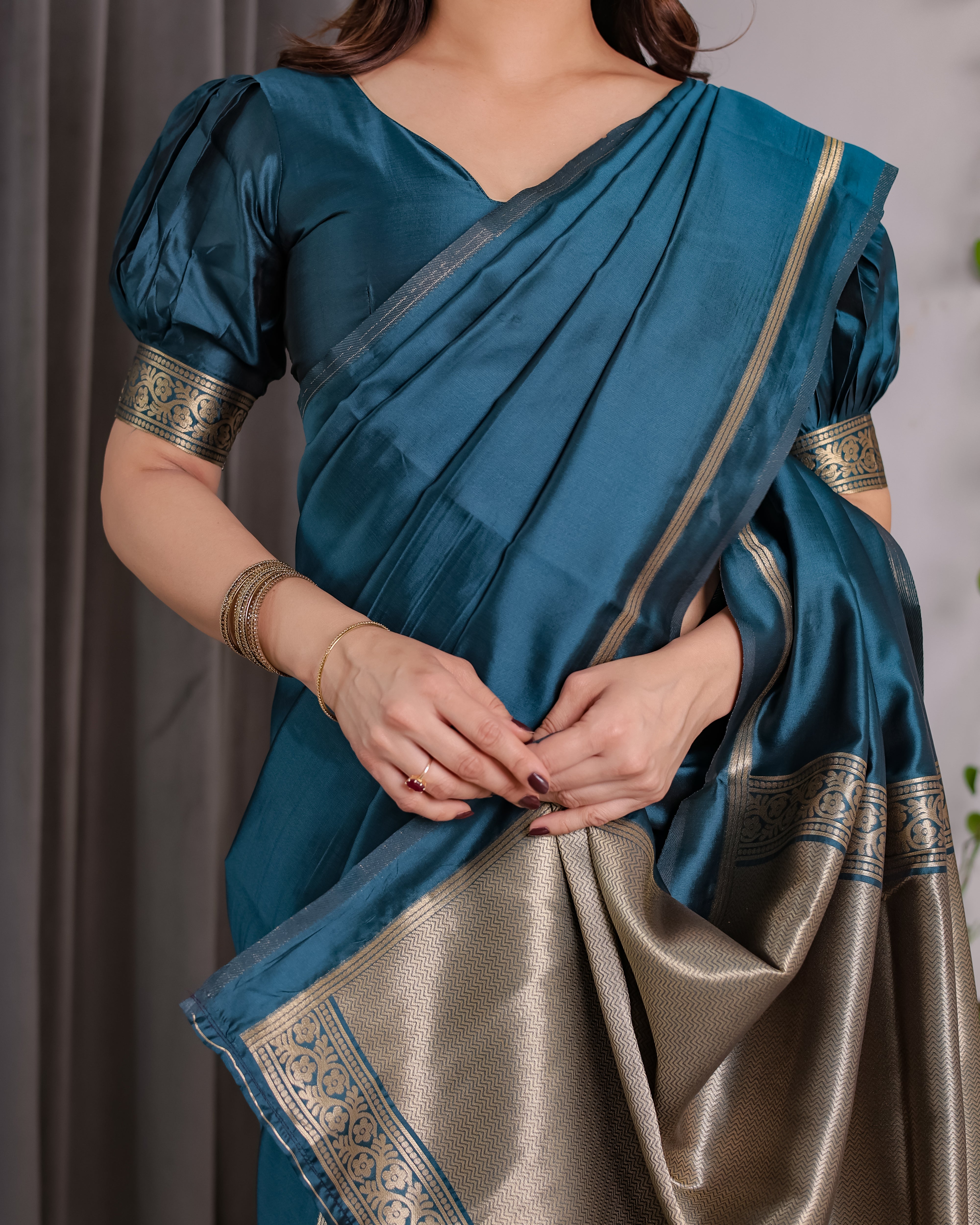 Royal Rama Blue Soft Lichi Silk Zari Saree