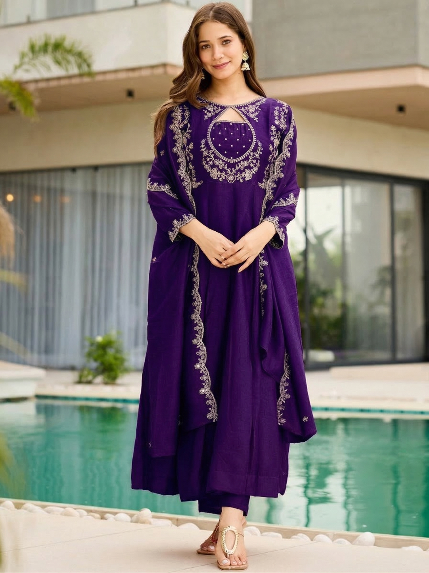 Designer Vichitra Fabric Kurti Set with Dupatta