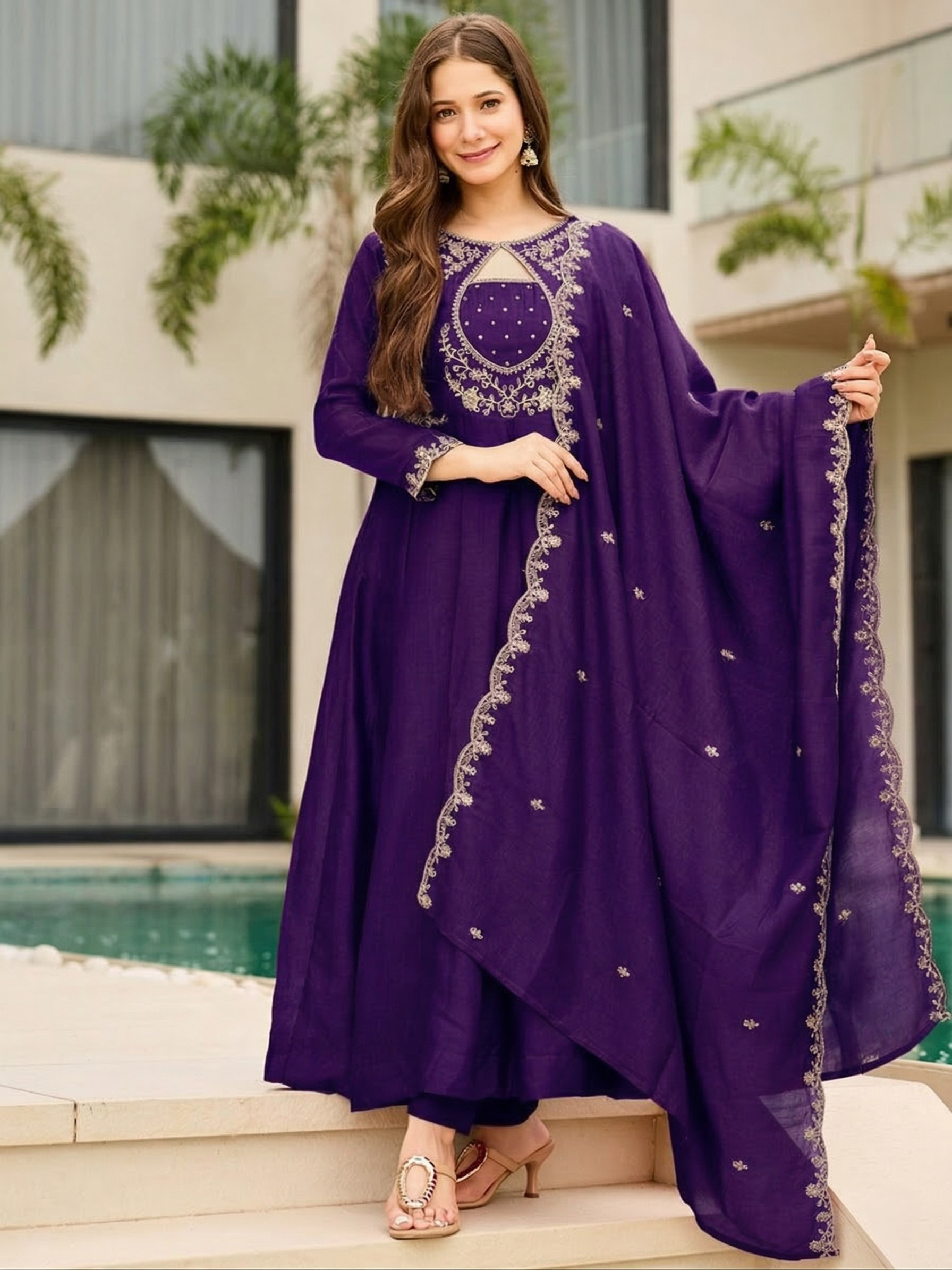 Designer Vichitra Fabric Kurti Set with Dupatta