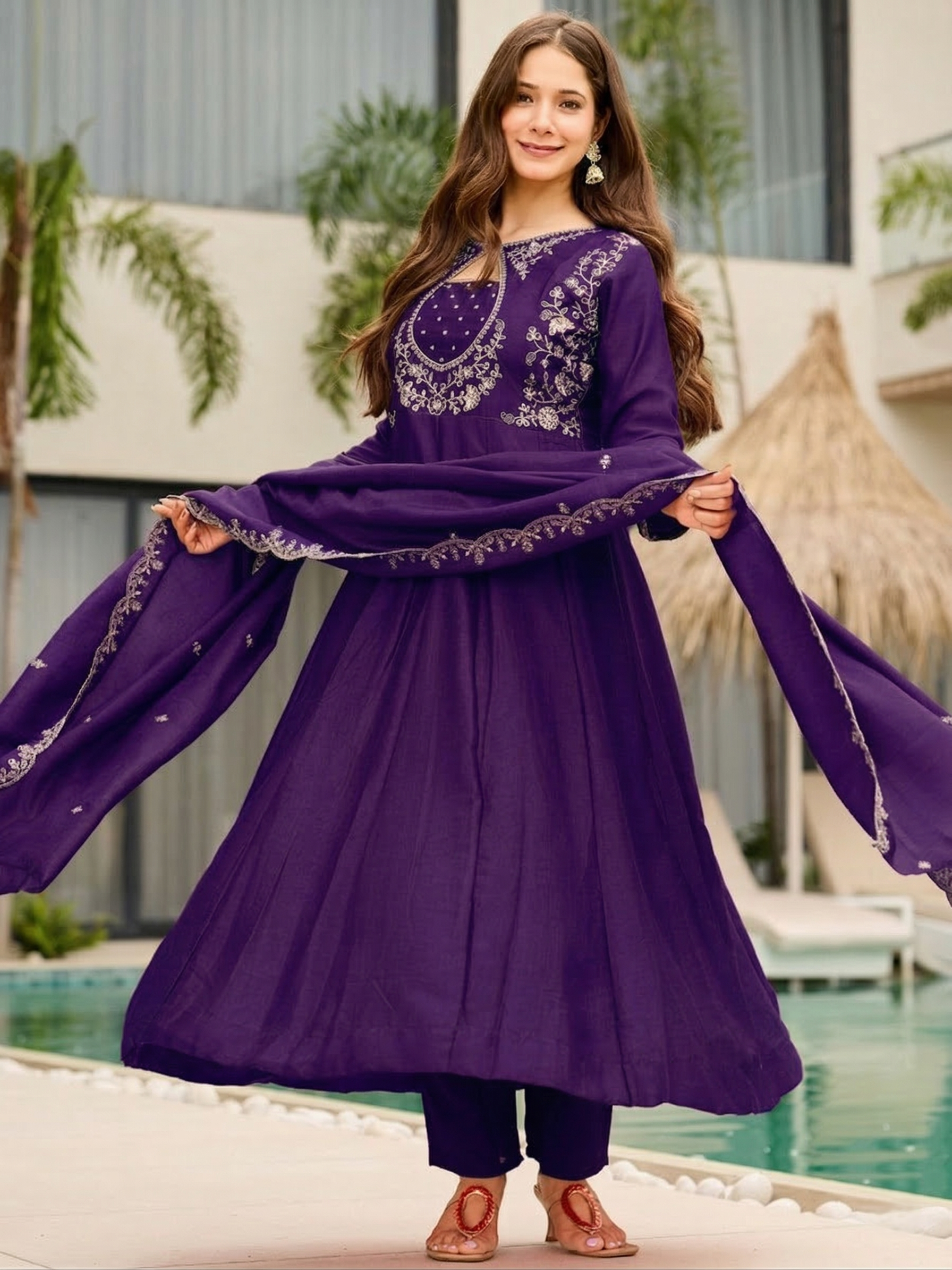 Designer Vichitra Fabric Kurti Set with Dupatta