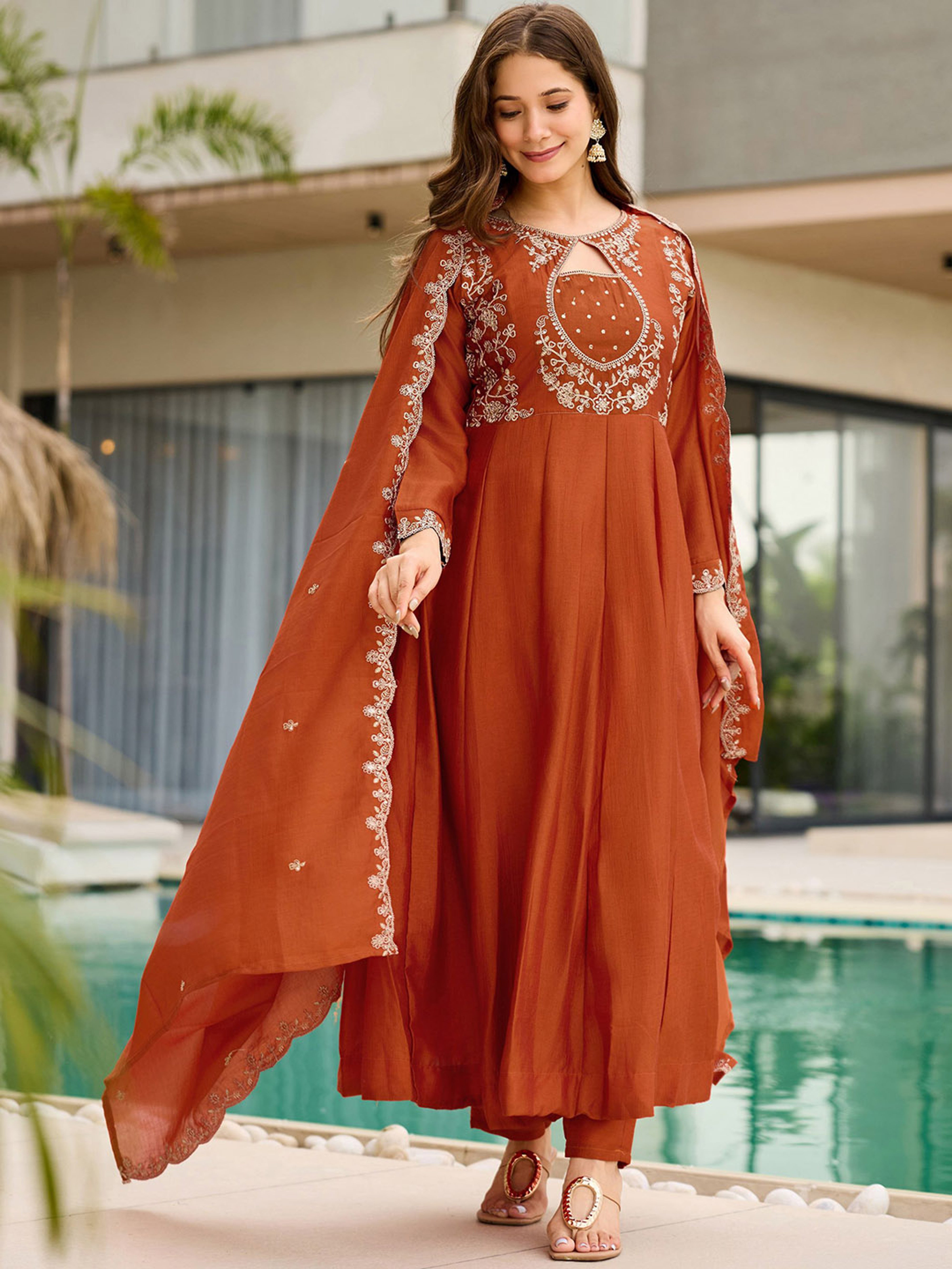Designer Vichitra Fabric Kurti Set with Dupatta
