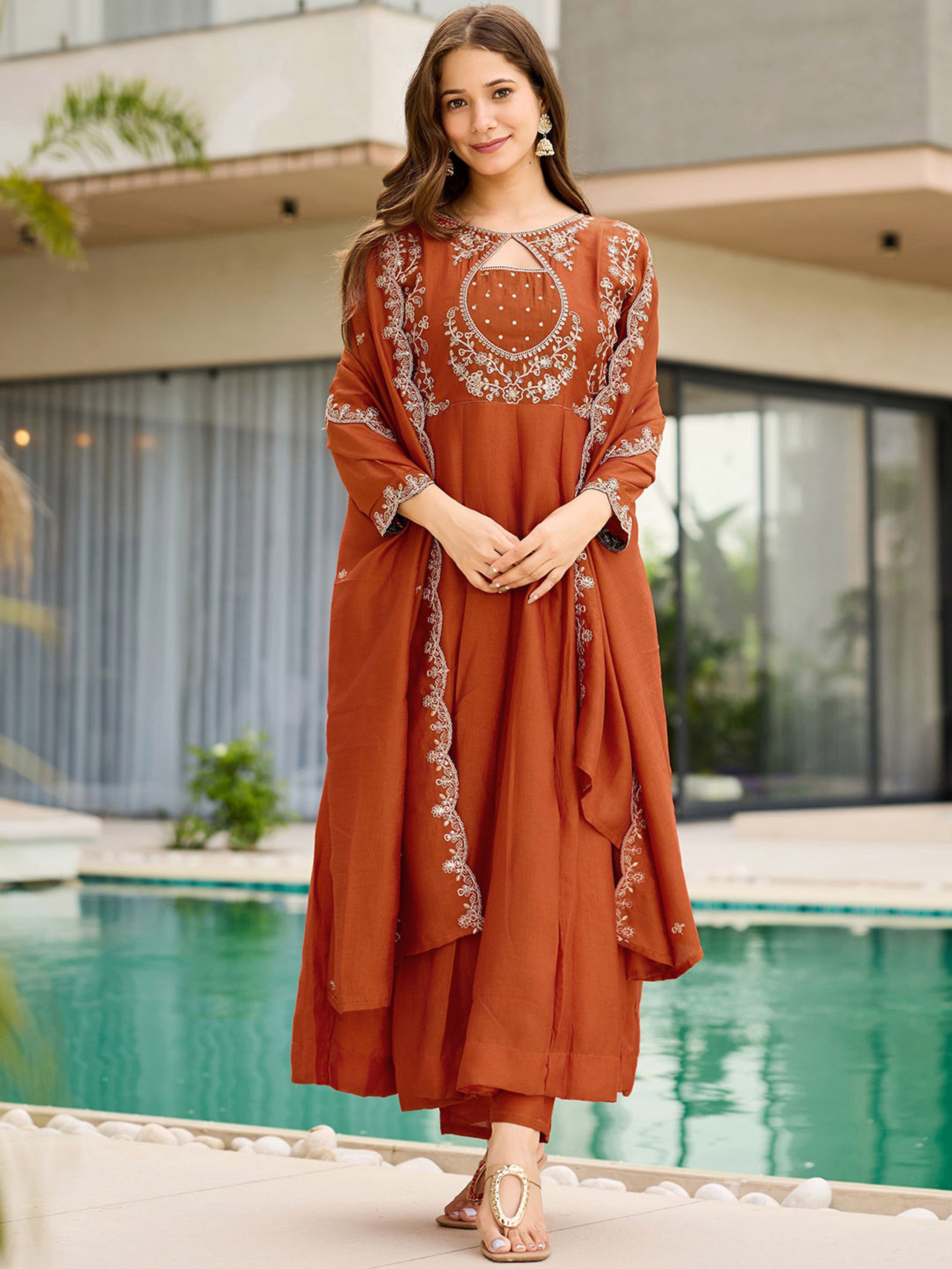 Designer Vichitra Fabric Kurti Set with Dupatta