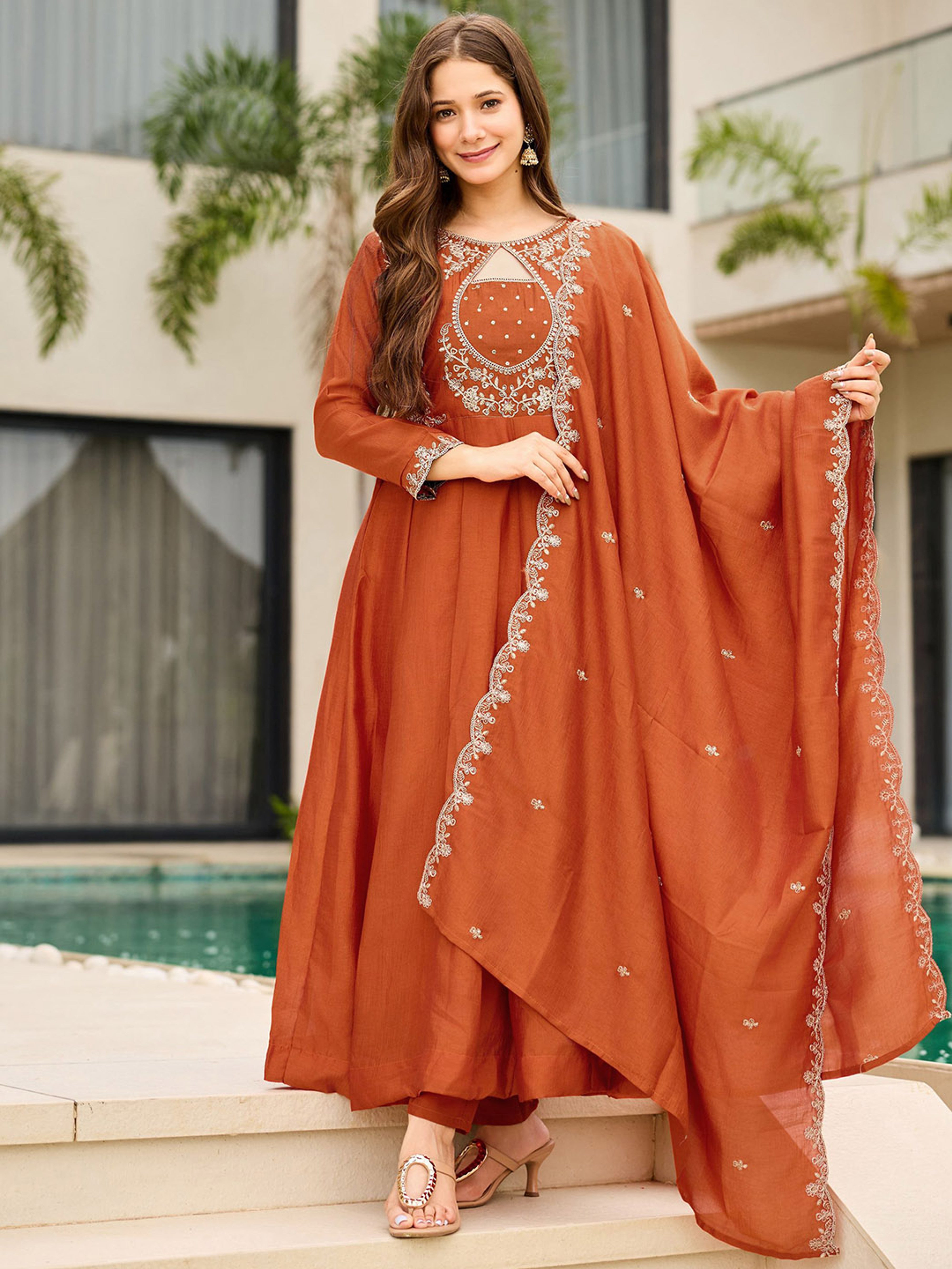 Designer Vichitra Fabric Kurti Set with Dupatta