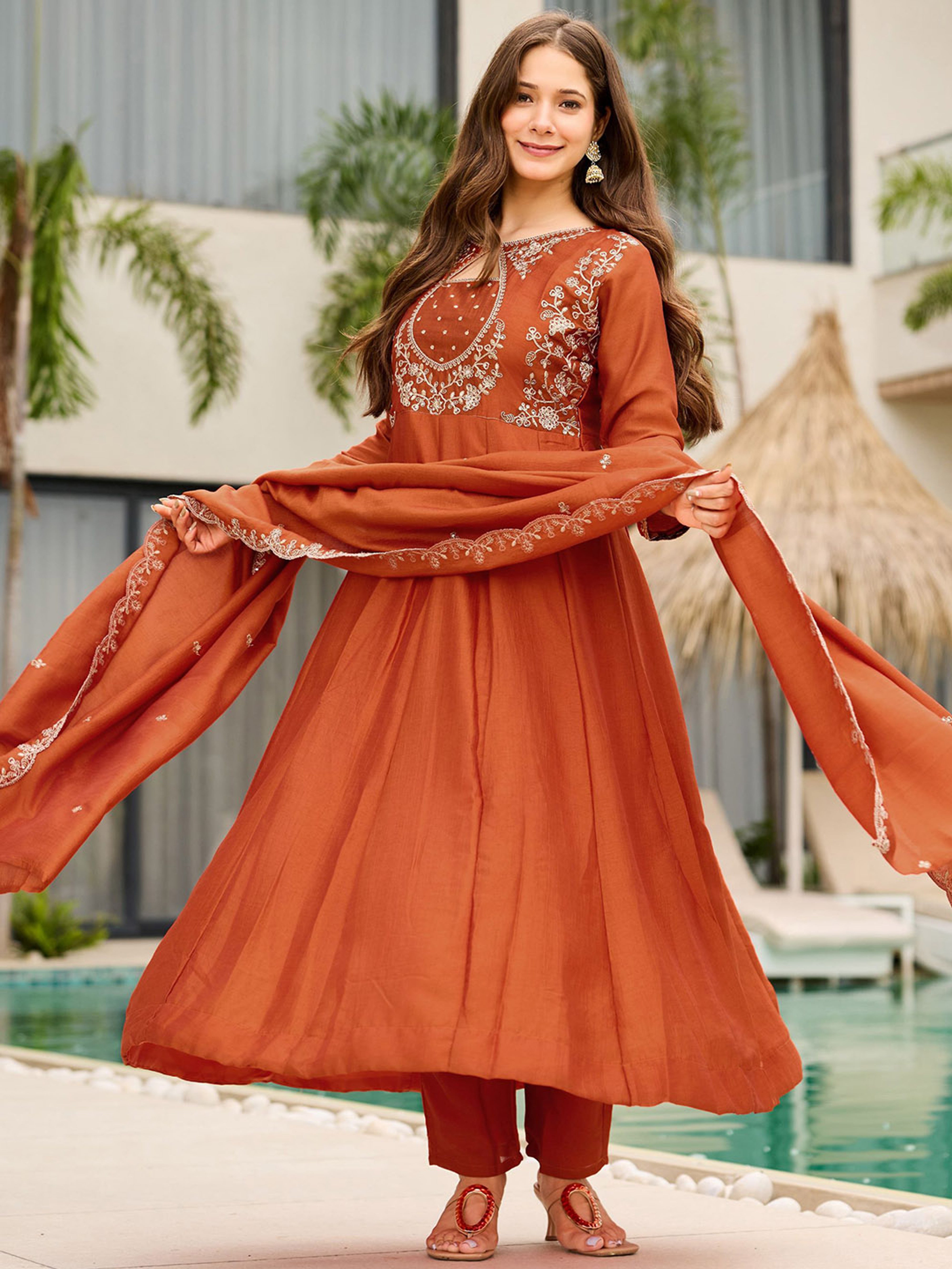 Designer Vichitra Fabric Kurti Set with Dupatta