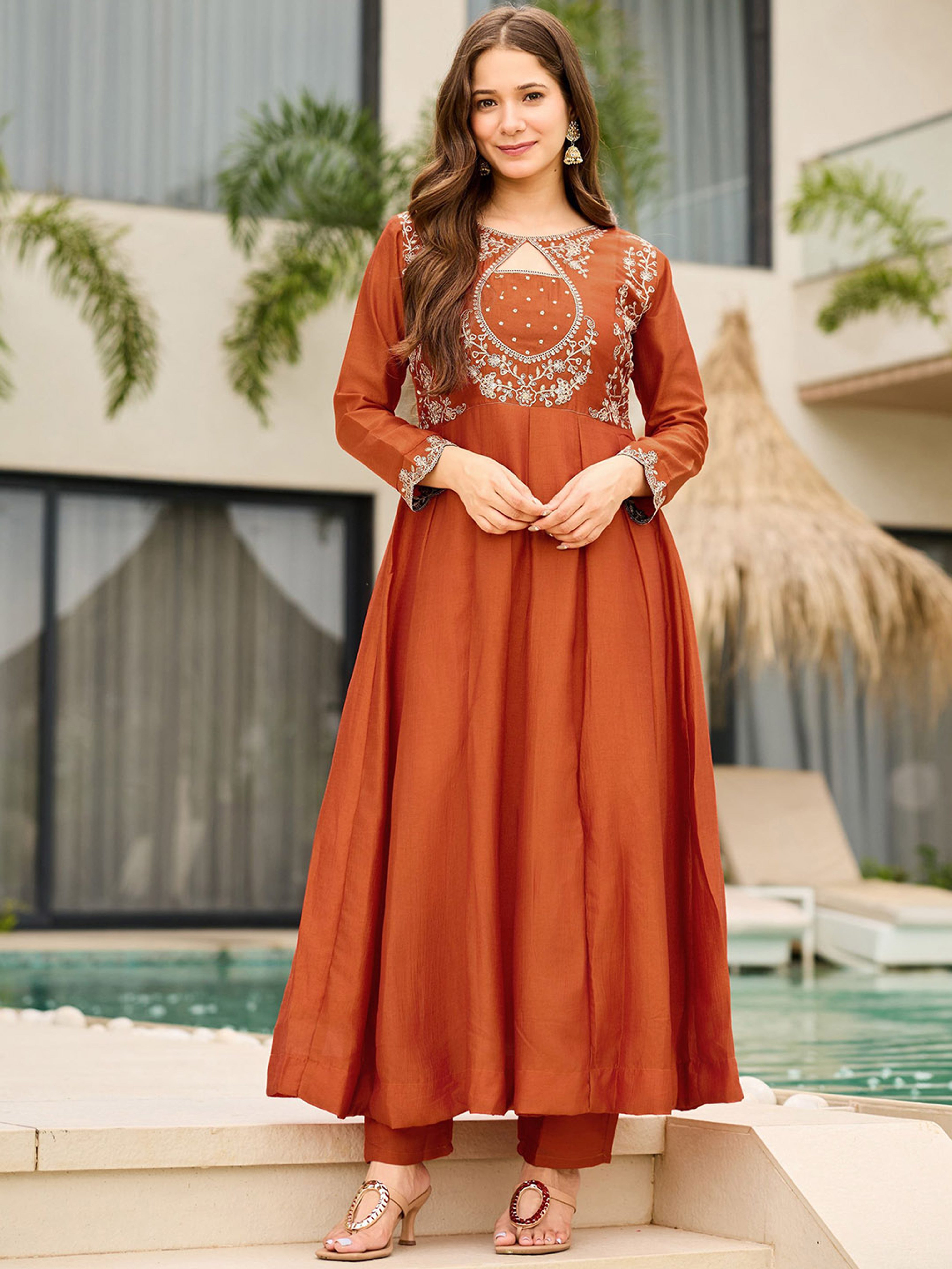 Designer Vichitra Fabric Kurti Set with Dupatta