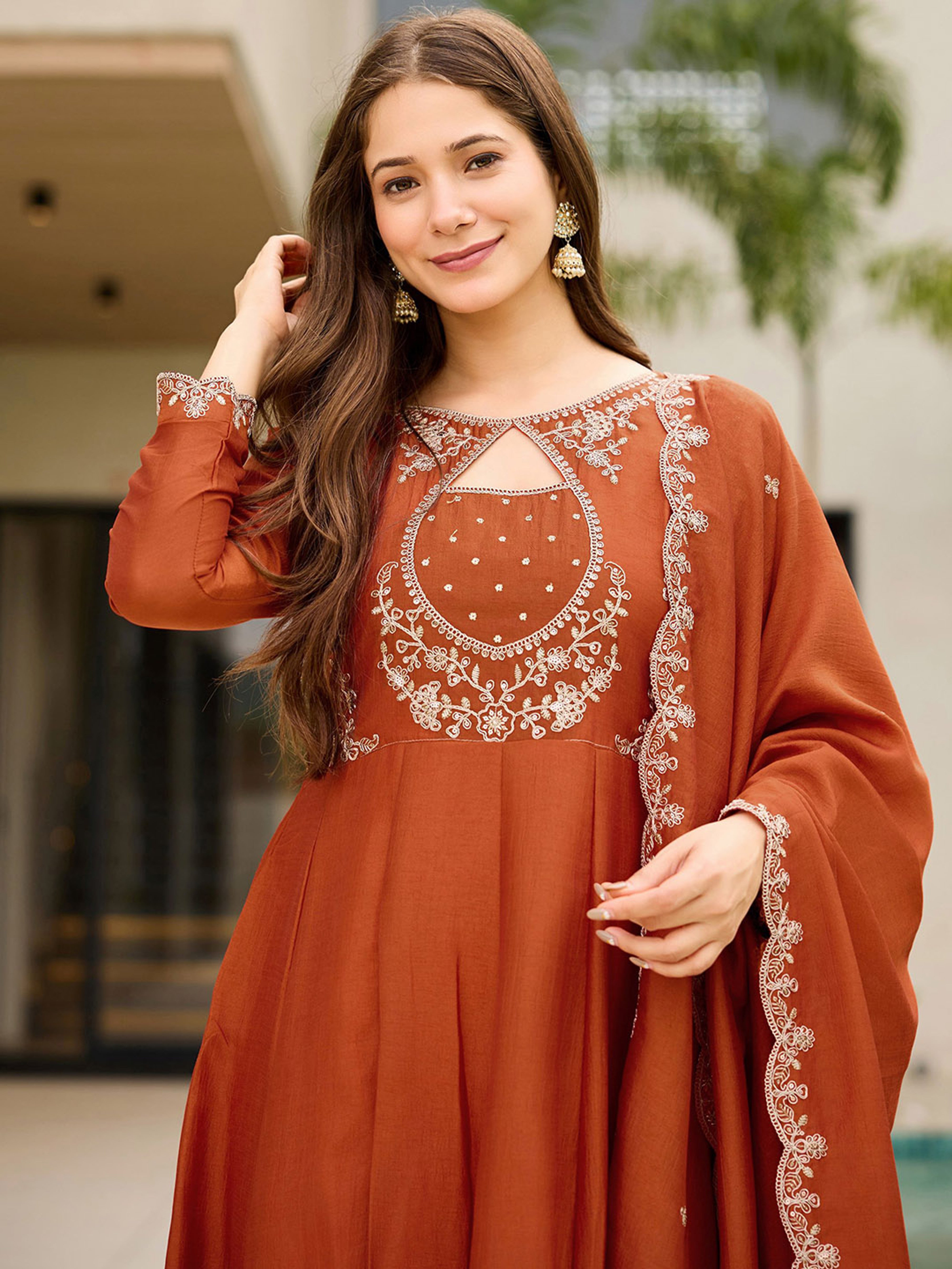 Designer Vichitra Fabric Kurti Set with Dupatta
