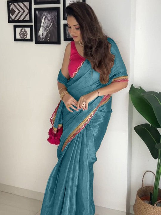 Designer Multi Colour Uppada Tissue Silk Saree with Blouse Piece