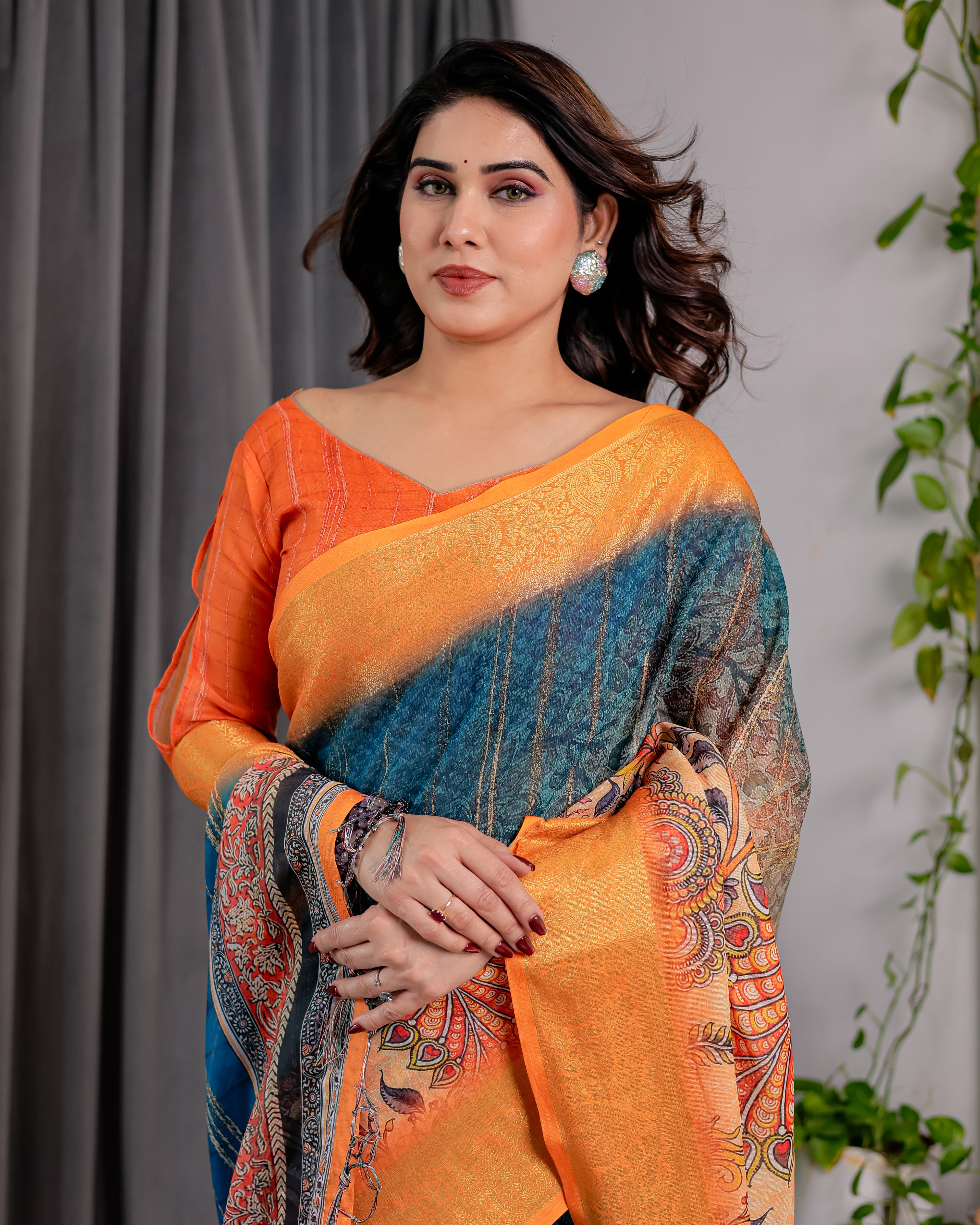 Lotusvastra Pure Handloom Linen Floral Saree
