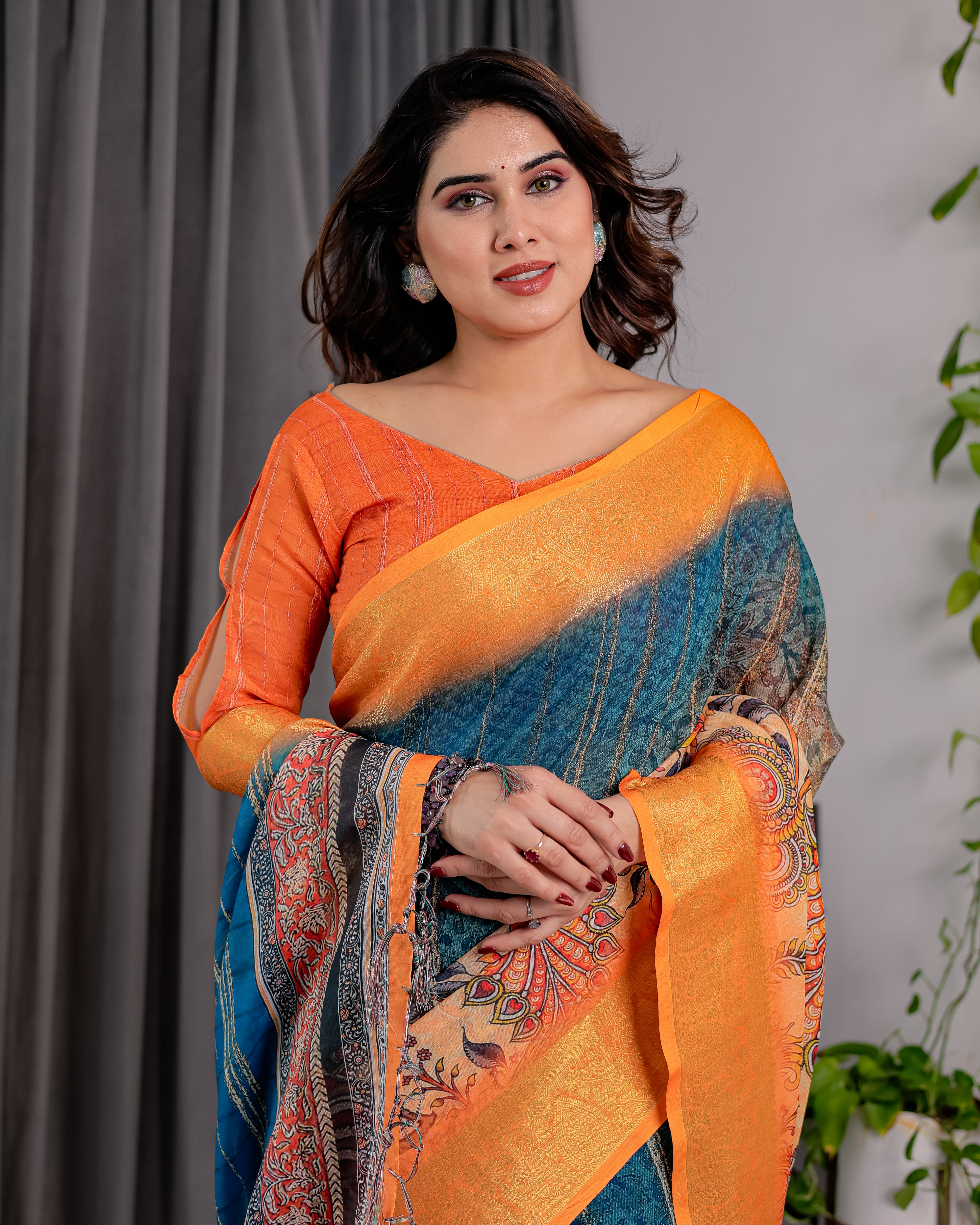 Lotusvastra Pure Handloom Linen Floral Saree