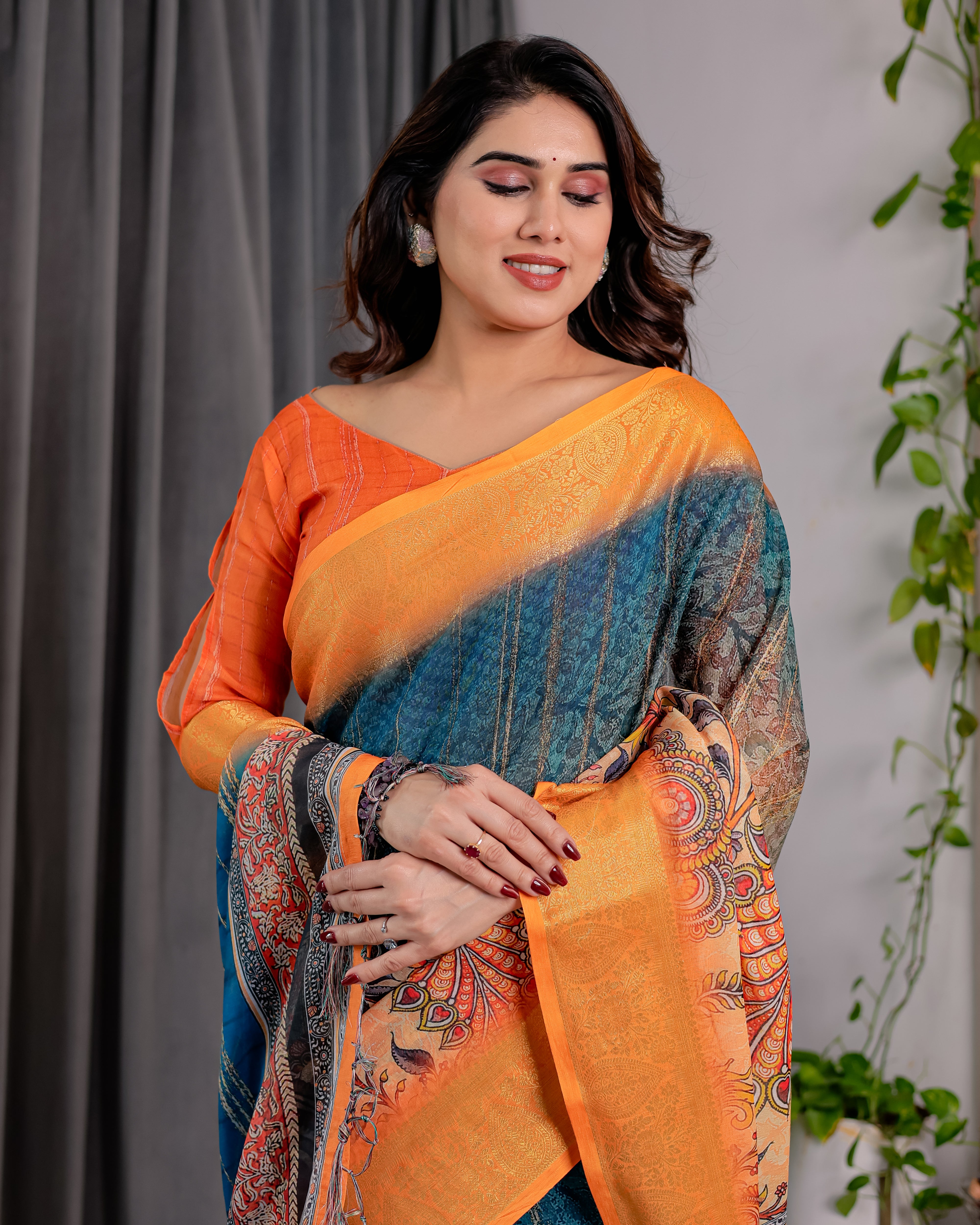 Lotusvastra Pure Handloom Linen Floral Saree