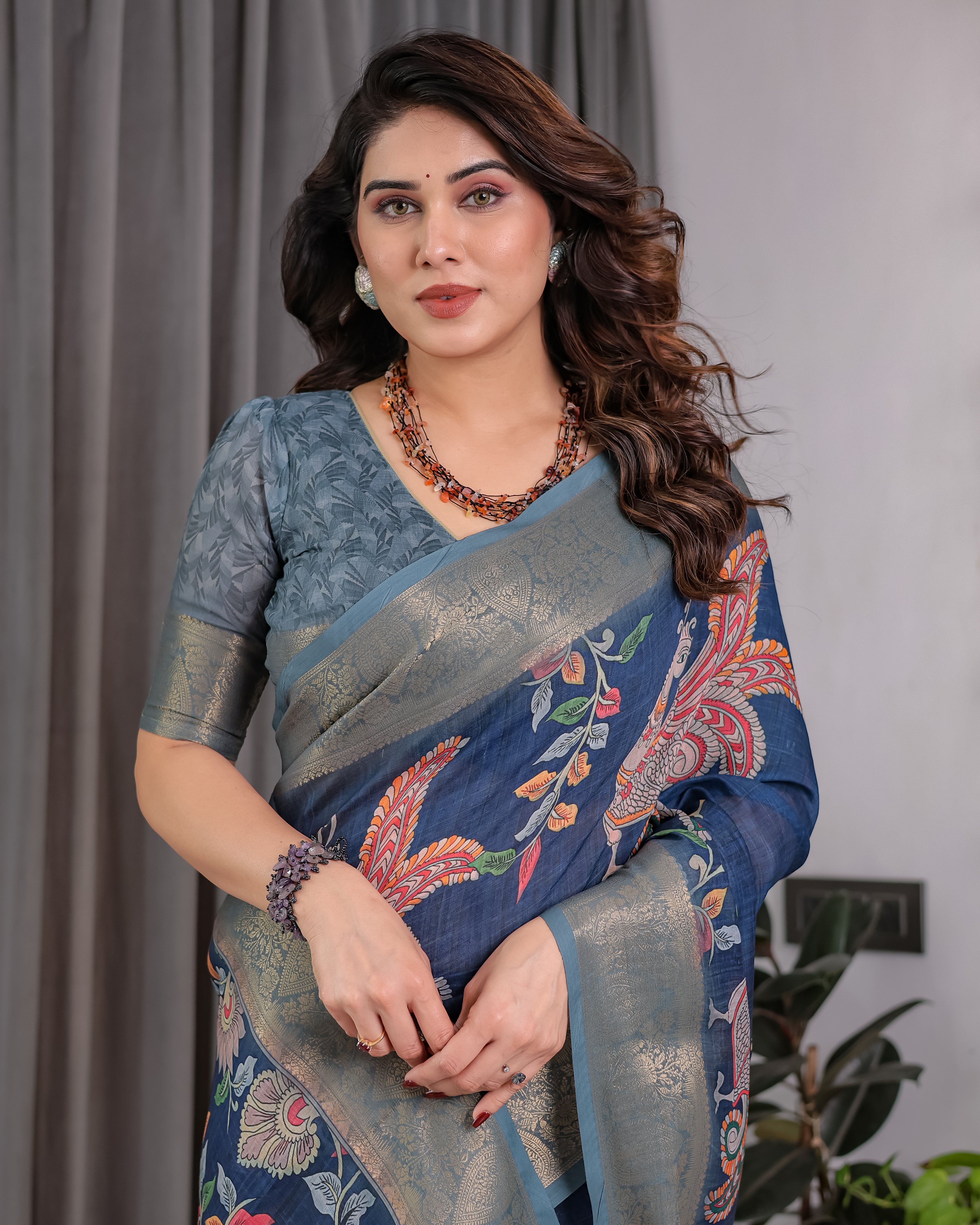 Lotusvastra Pure Handloom Linen Floral Saree