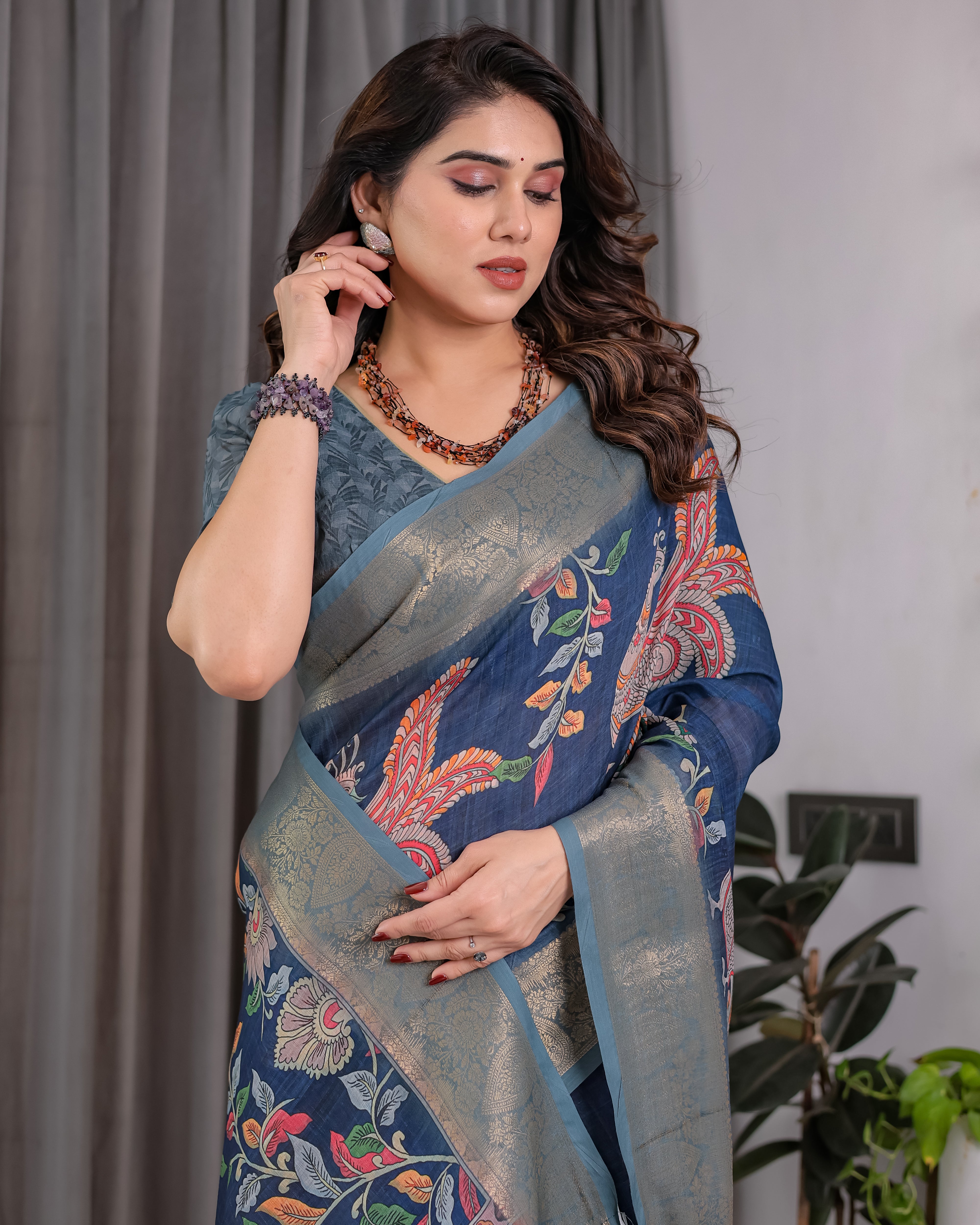 Lotusvastra Pure Handloom Linen Floral Saree