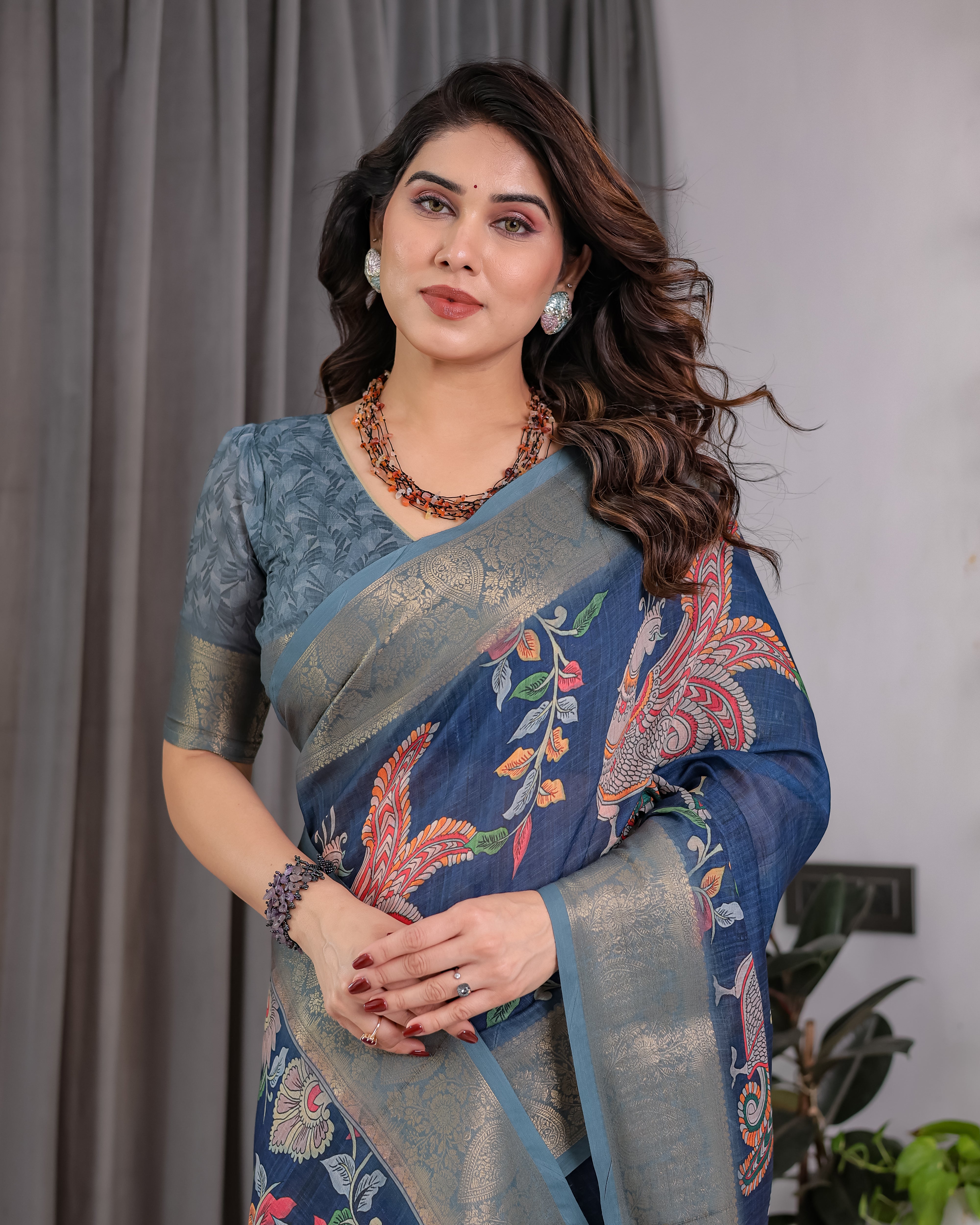 Lotusvastra Pure Handloom Linen Floral Saree