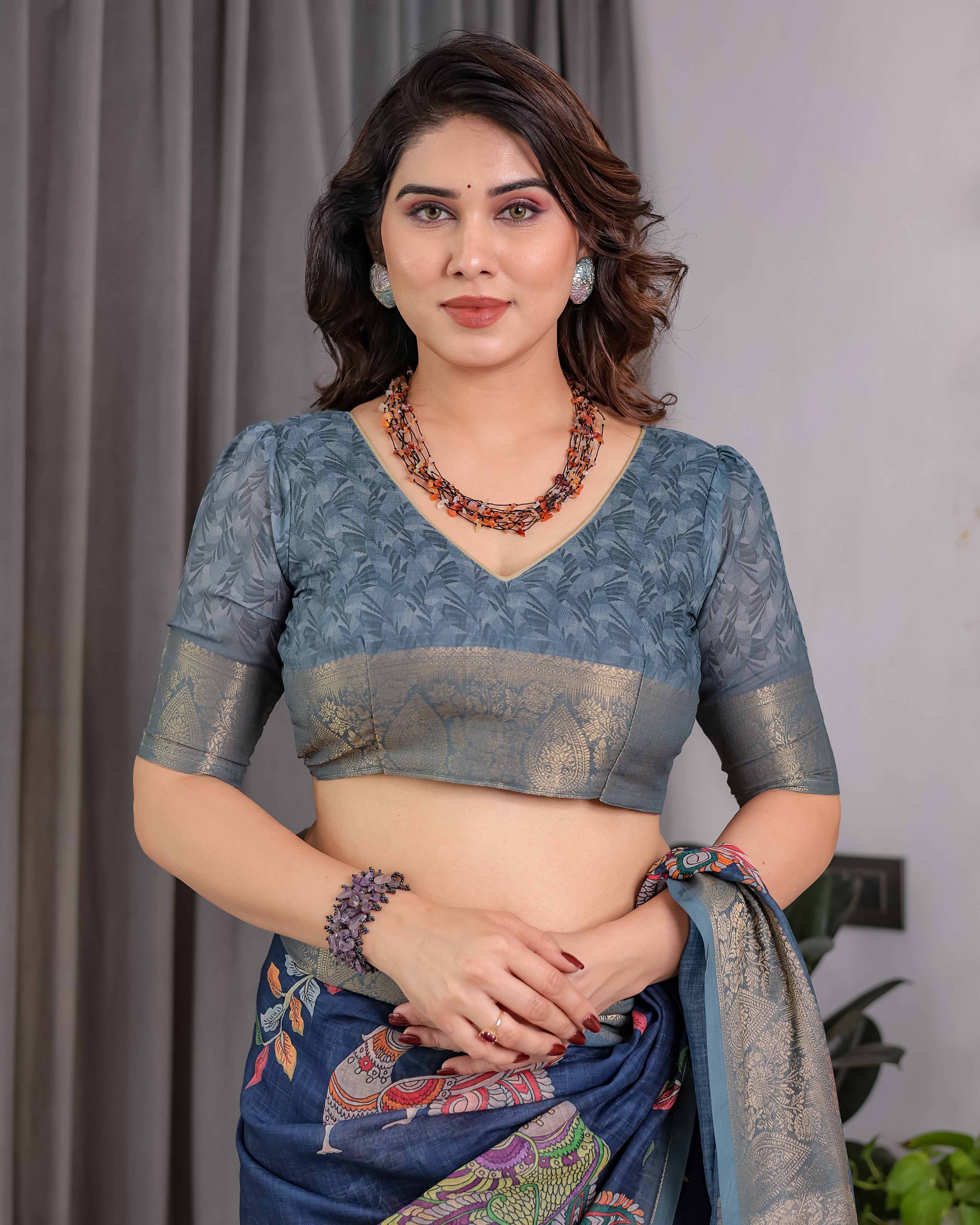 Lotusvastra Pure Handloom Linen Floral Saree