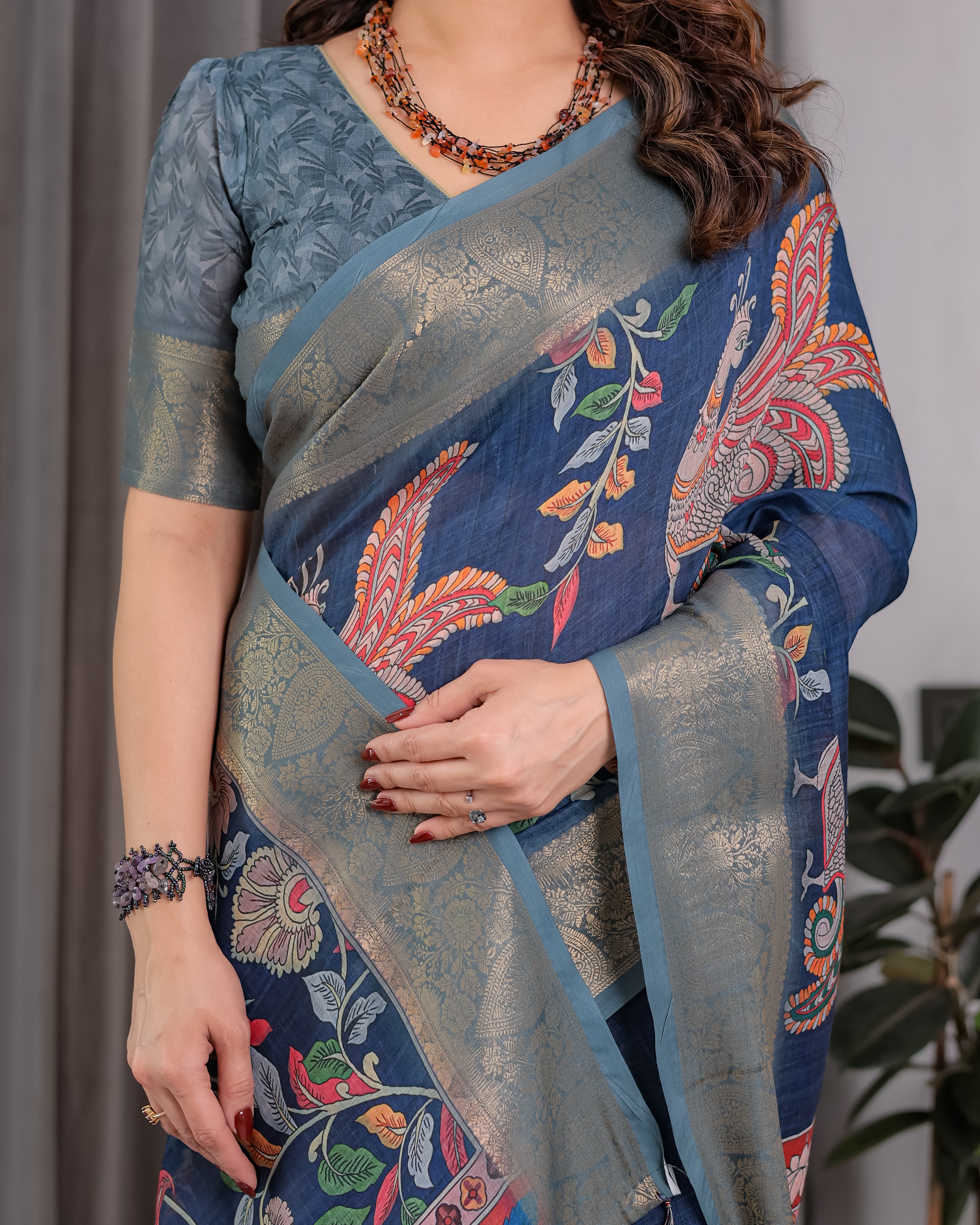Lotusvastra Pure Handloom Linen Floral Saree
