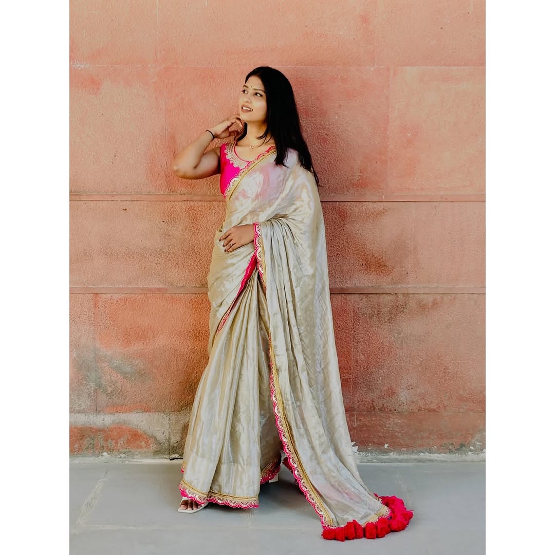 Designer Multi Colour Uppada Tissue Silk Saree with Blouse Piece