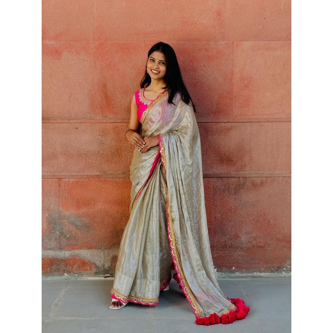 Designer Multi Colour Uppada Tissue Silk Saree with Blouse Piece