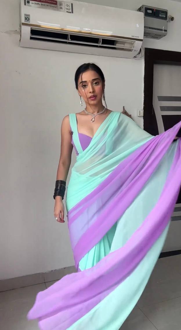 Purple Sky Georgette Silk Saree
