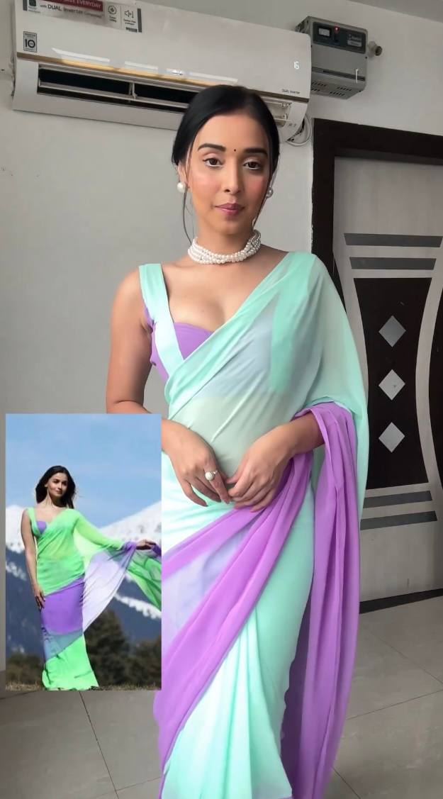 Purple Sky Georgette Silk Saree