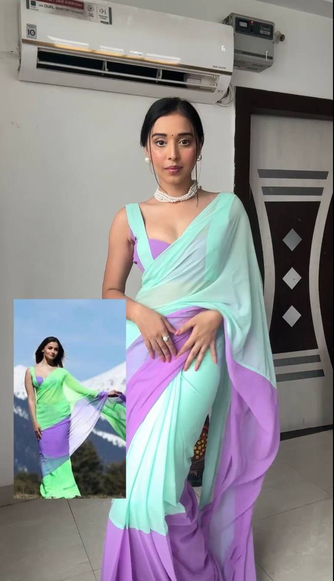 Purple Sky Georgette Silk Saree