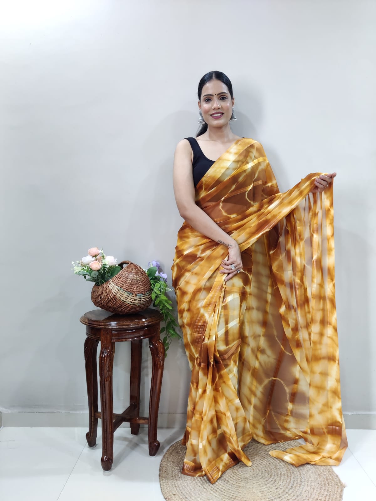 Green & Yellow Georgette Silk Saree