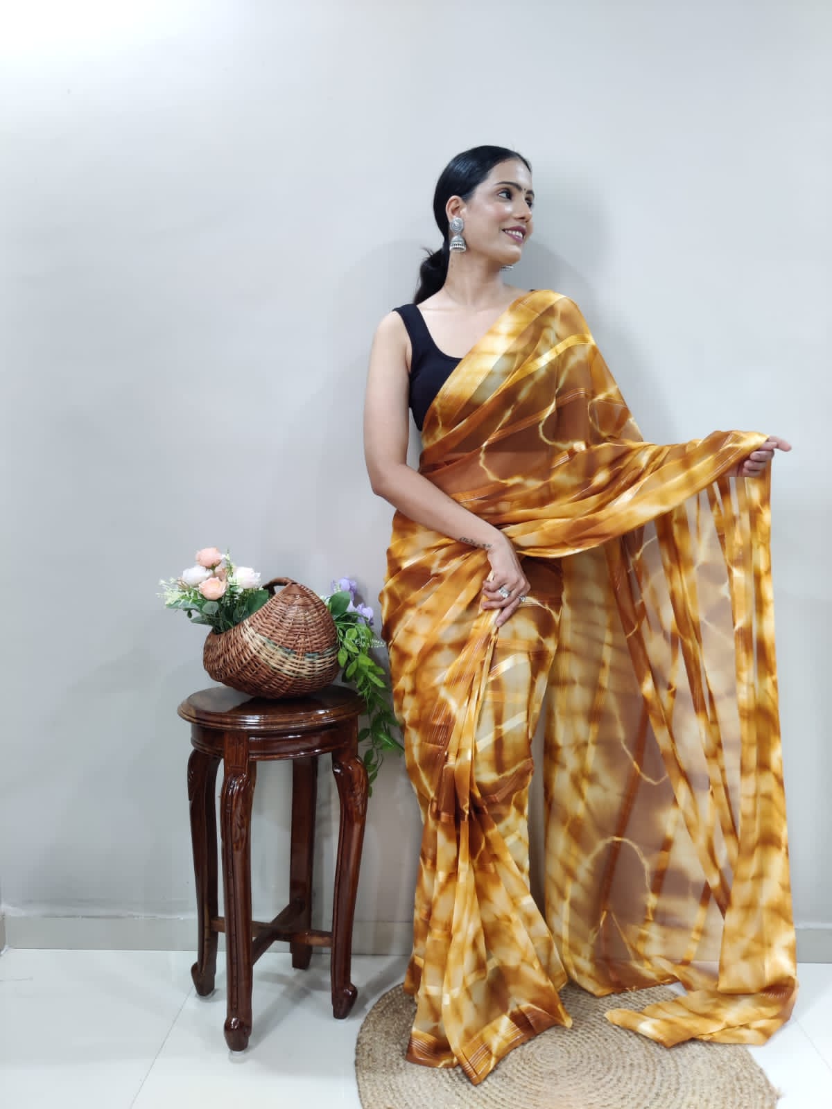 Green & Yellow Georgette Silk Saree