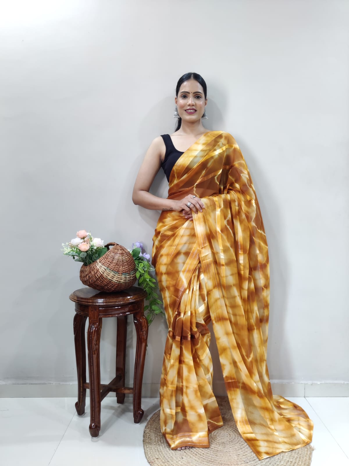 Green & Yellow Georgette Silk Saree