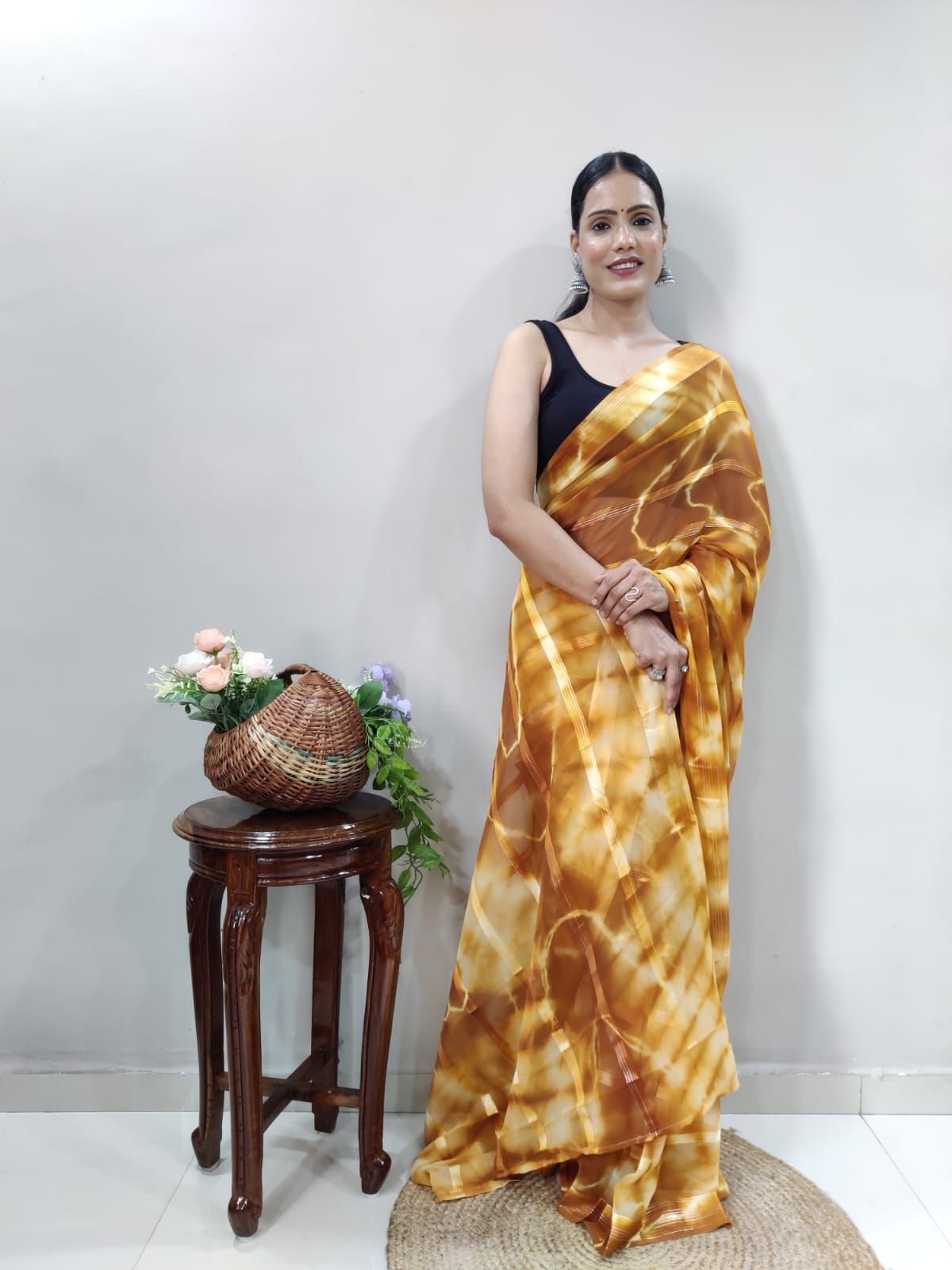 Green & Yellow Georgette Silk Saree