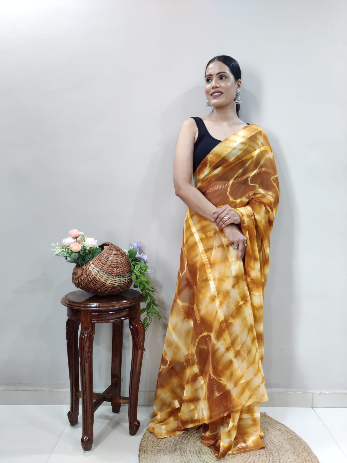 Green & Yellow Georgette Silk Saree