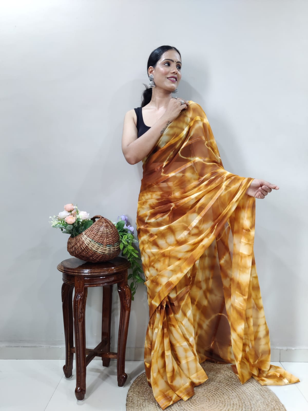 Green & Yellow Georgette Silk Saree