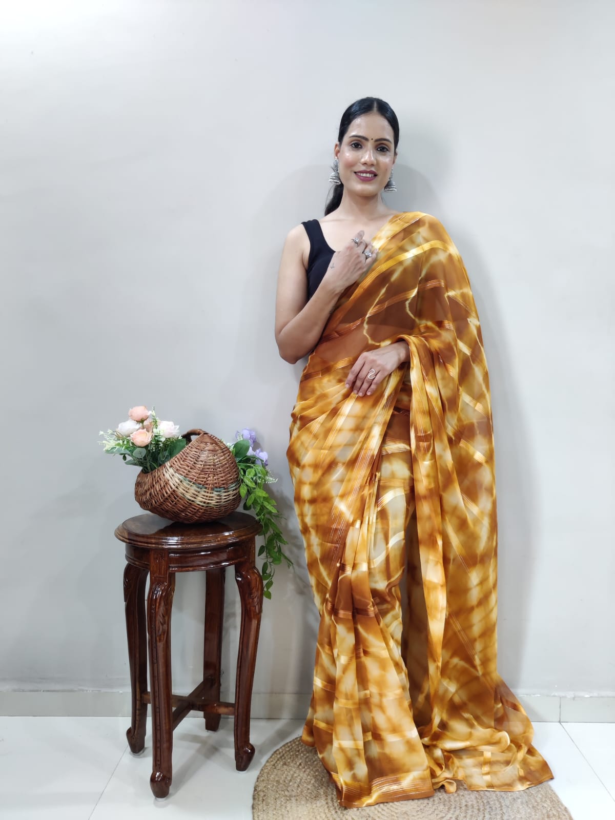 Green & Yellow Georgette Silk Saree