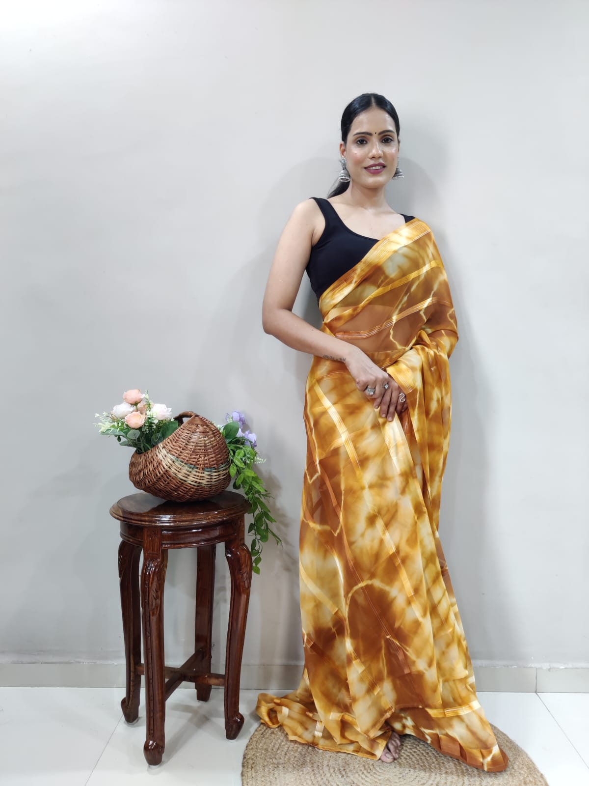 Green & Yellow Georgette Silk Saree