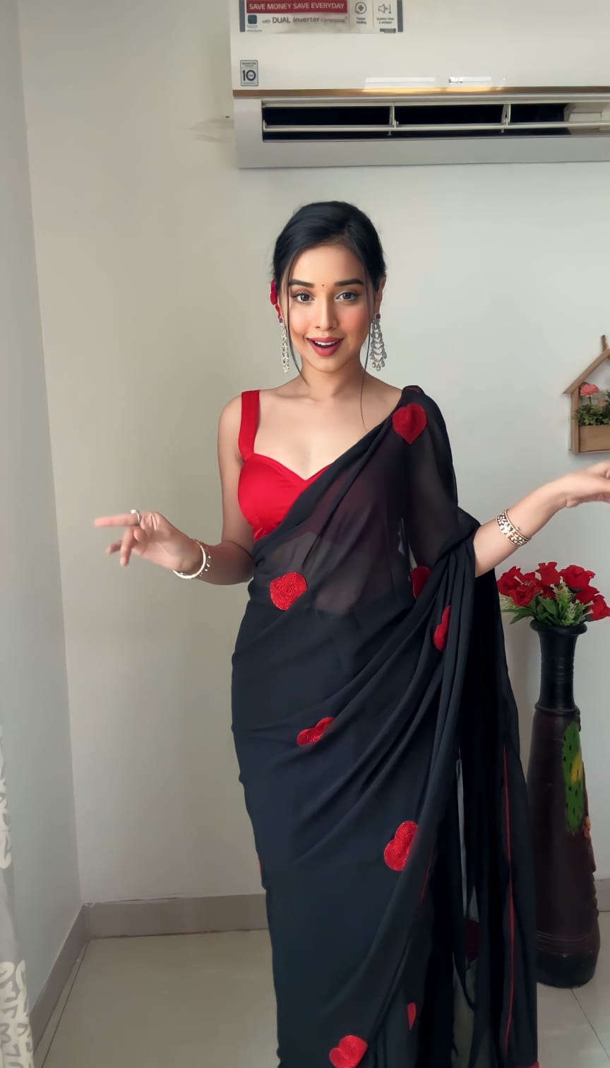 Black Embroidered Ready-to-Wear Georgette Saree