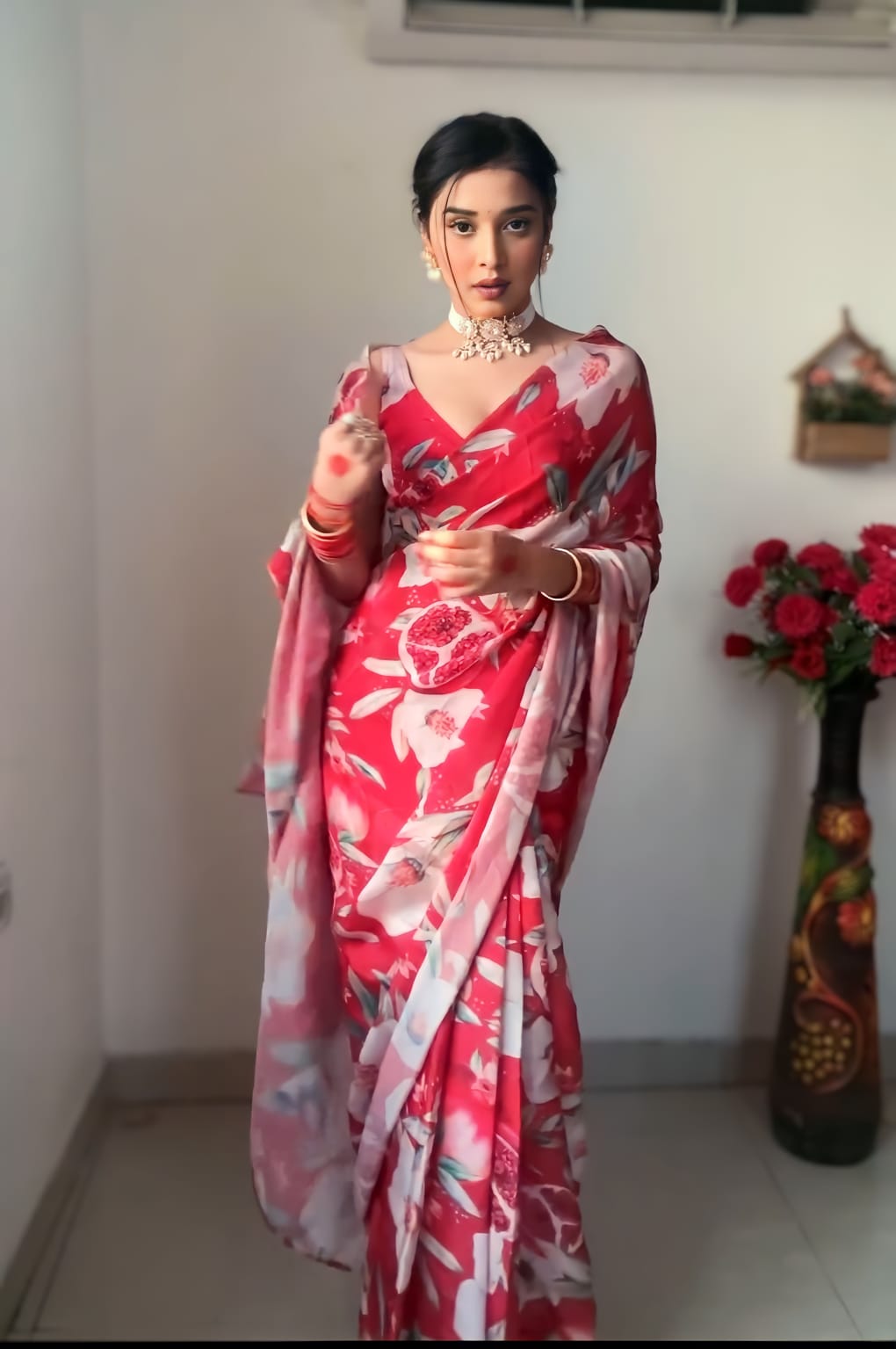 Crimson Bloom Ready-to-Wear 1-Minute Saree