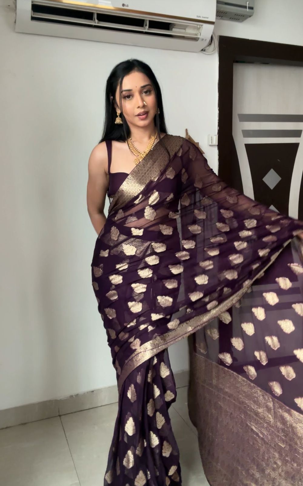 Golden Aura Lichi Silk Saree