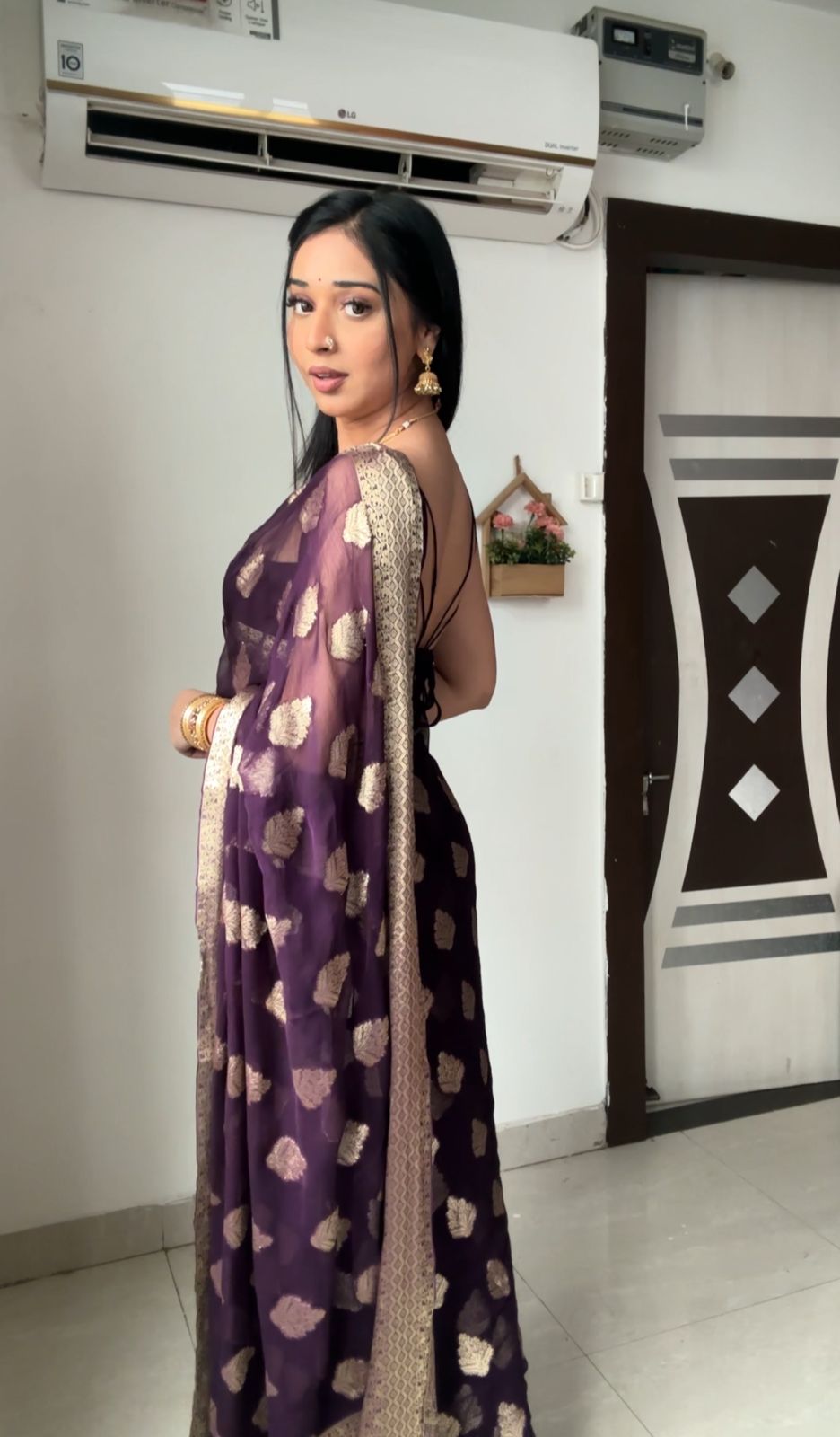 Golden Aura Lichi Silk Saree