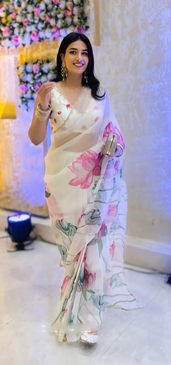 Multicolor Organza Silk Ready-to-Wear Saree with Handwork