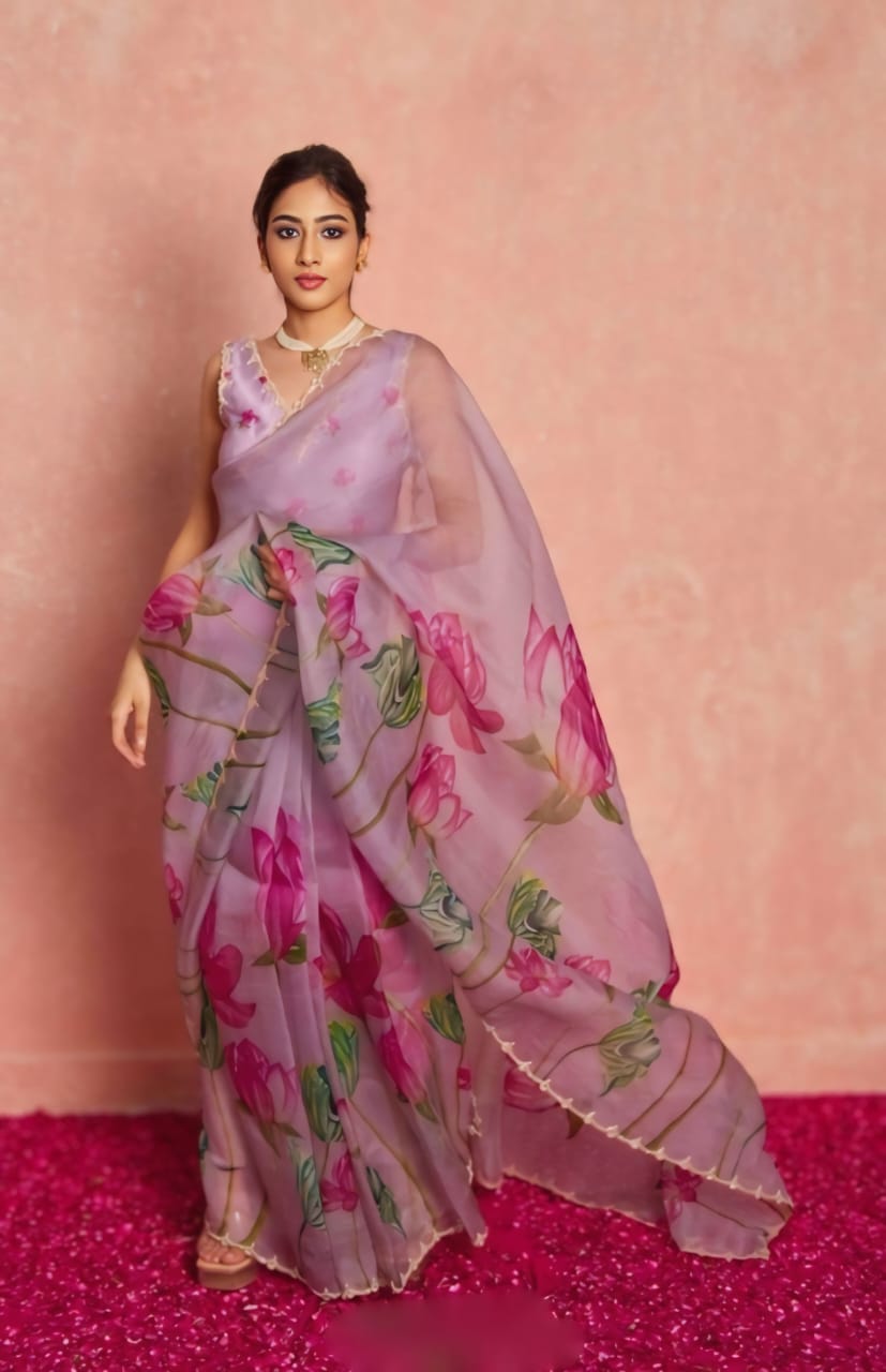 Multicolor Organza Silk Ready-to-Wear Saree with Handwork