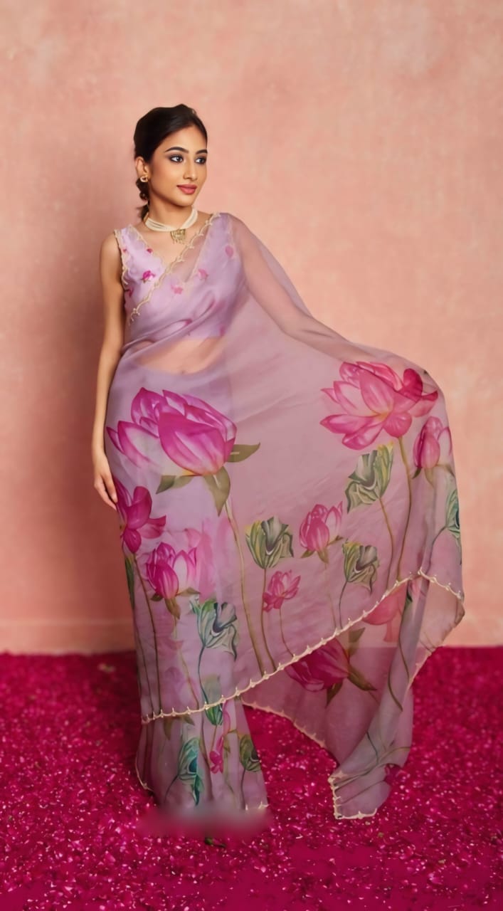 Multicolor Organza Silk Ready-to-Wear Saree with Handwork