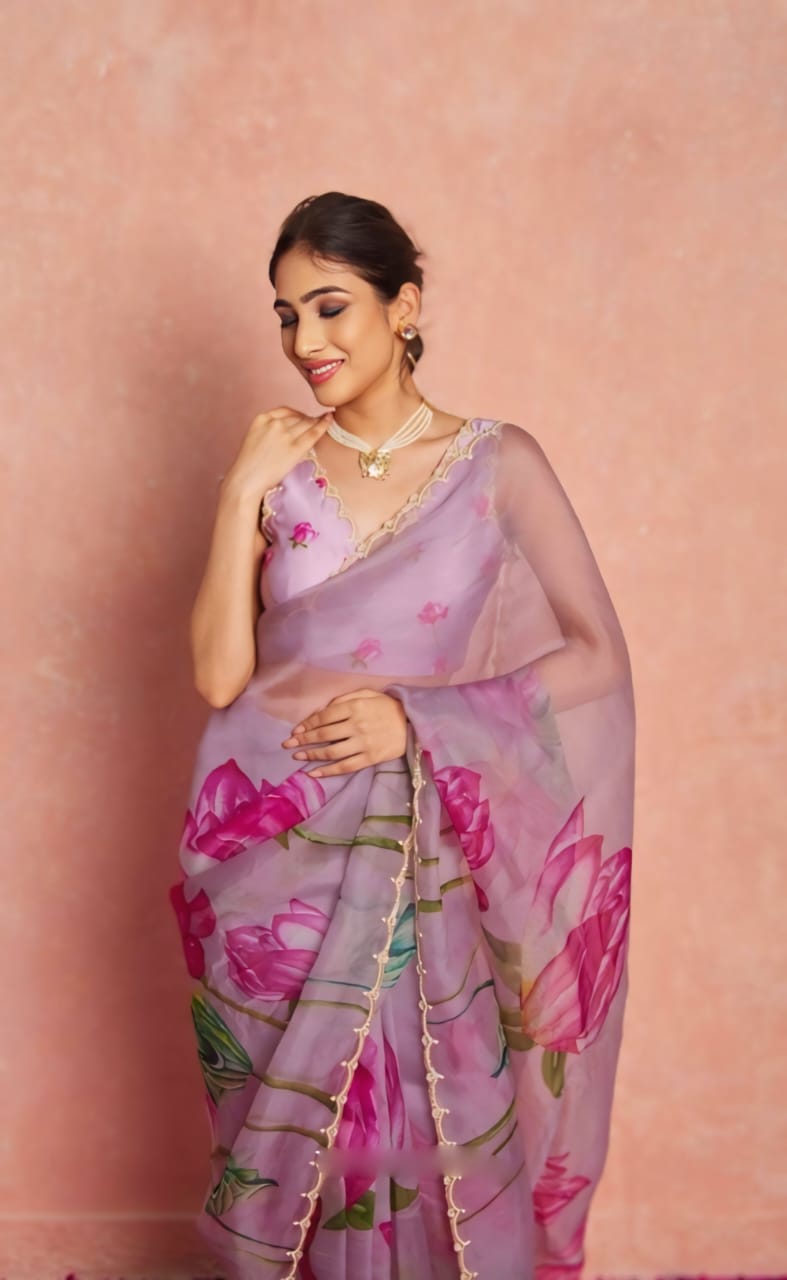 Multicolor Organza Silk Ready-to-Wear Saree with Handwork