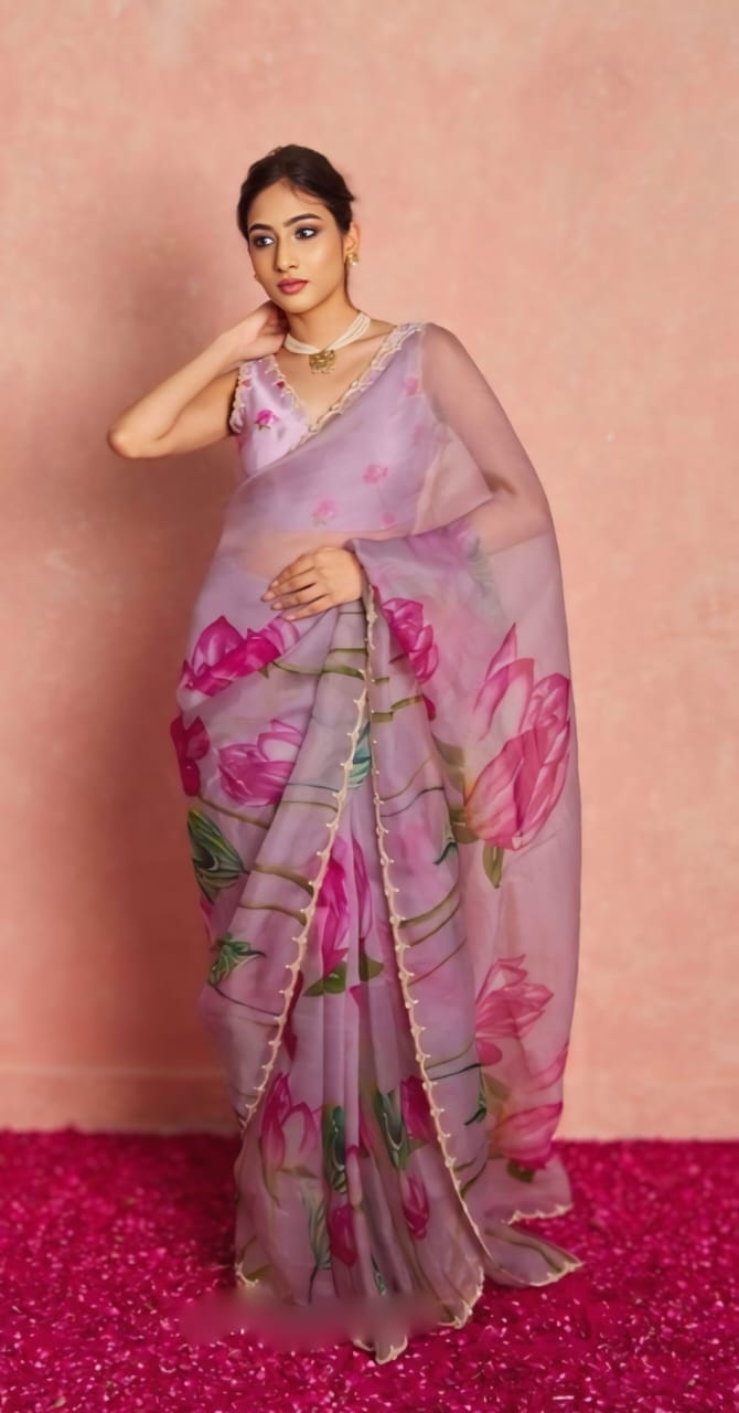 Multicolor Organza Silk Ready-to-Wear Saree with Handwork